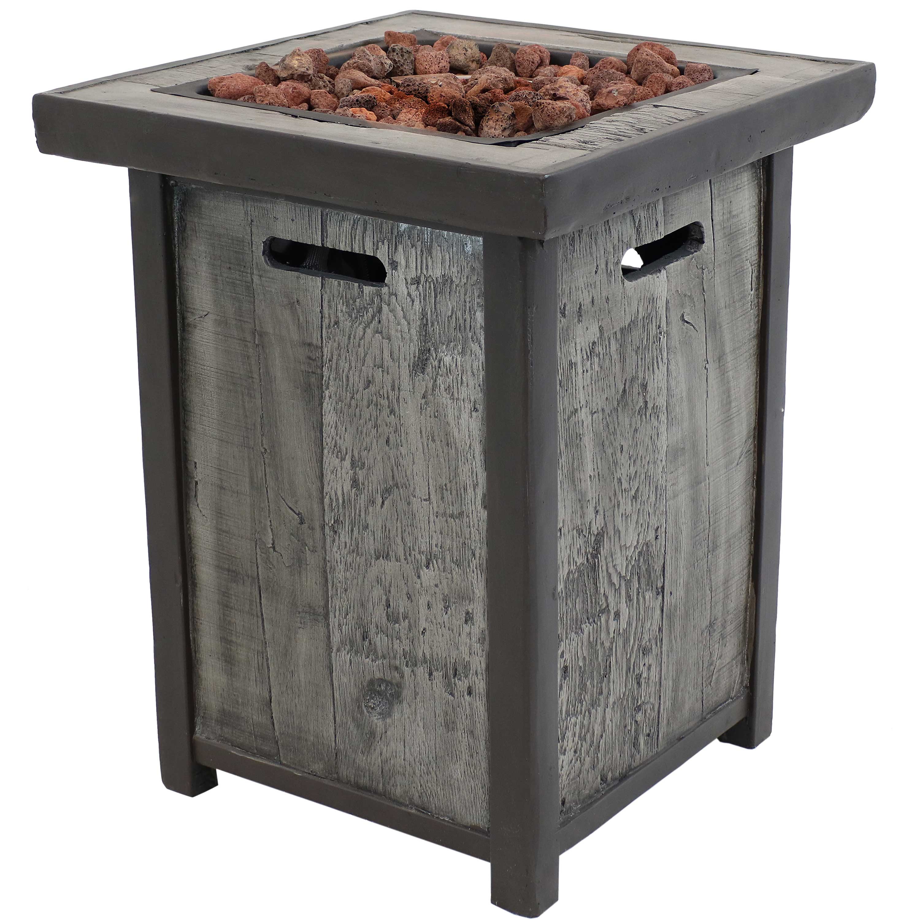 Sunnydaze Outdoor Propane Gas Fire Pit Table with Weathered Wood Look - 25 Inch Square Patio Heater for Backyard, Deck, Garden - Perfect for Outdoor Gatherings & Relaxation