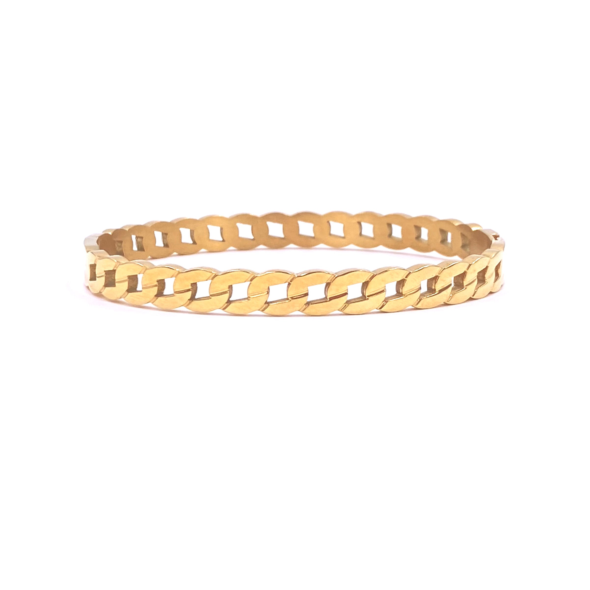 Ashley Gold Stainless Steel Gold Plated Curb Chain Bangle Bracelet for Women - Elegant Fashion Jewelry for Party, Wedding & Everyday Wear