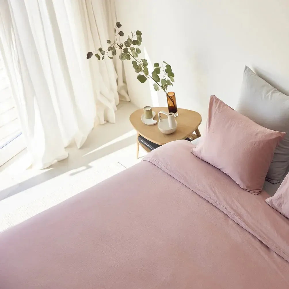 Tavira Washed Cotton Duvet Cover Set - Soft Pink Queen Size Bedding for Cozy Comfort | Perfect for Master Bedroom, Guest Room & Airbnb