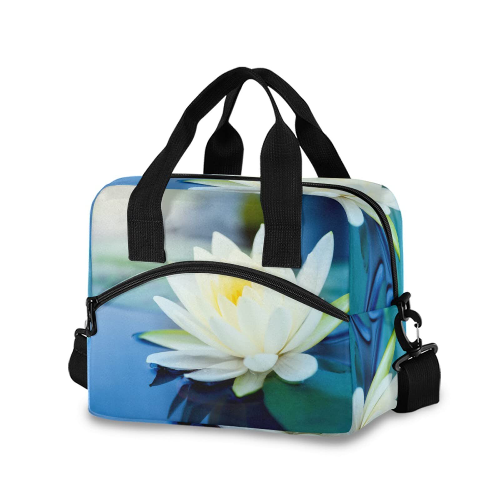 **Insulated Lunch Bag with Removable Shoulder Strap - KFBE Lotus Flowers Thermal Cooler Tote for Work, Picnic & Beach - Perfect for Keeping Meals & Snacks Fresh All Day**