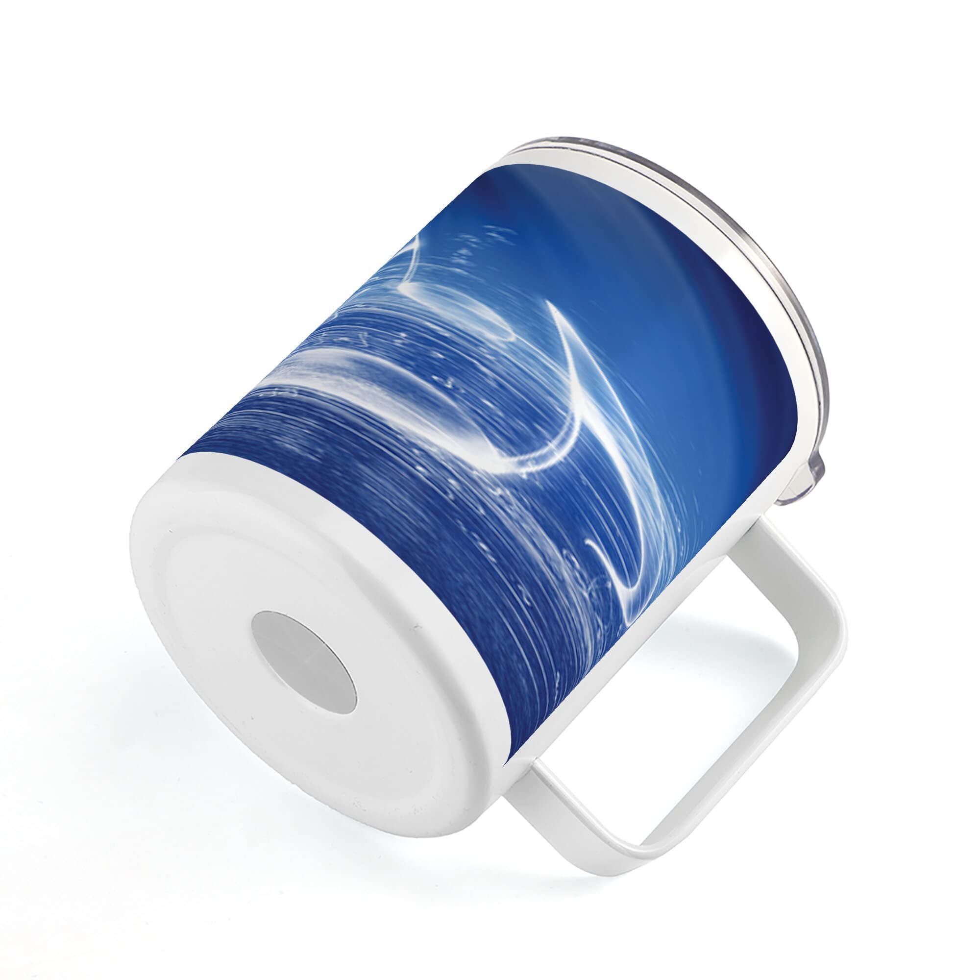 Ambesonne Music Themed 10 Oz Stainless Steel Vacuum Insulated Mug - Leakproof Travel Cup with Musical Notes & Dancing Waves Design - Perfect for Outdoor Hiking, Camping, Picnics & Office Use - Blue