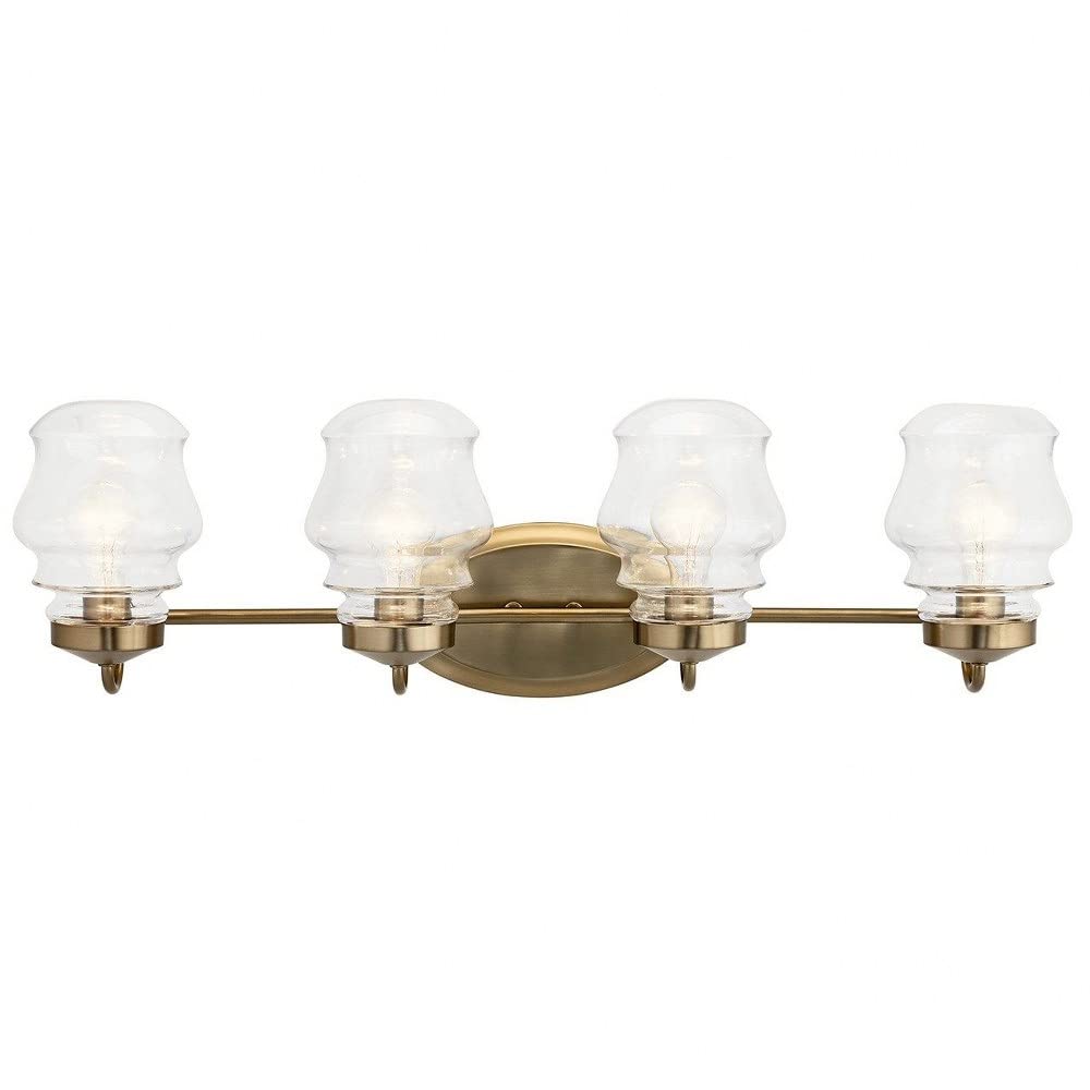 KICHLER Janiel 33.25 Inch 4-Light Bathroom Vanity Light Fixture with Clear Glass Shades in Polished Nickel Finish - Perfect for Bathroom, Dressing Room & Makeup Area Lighting