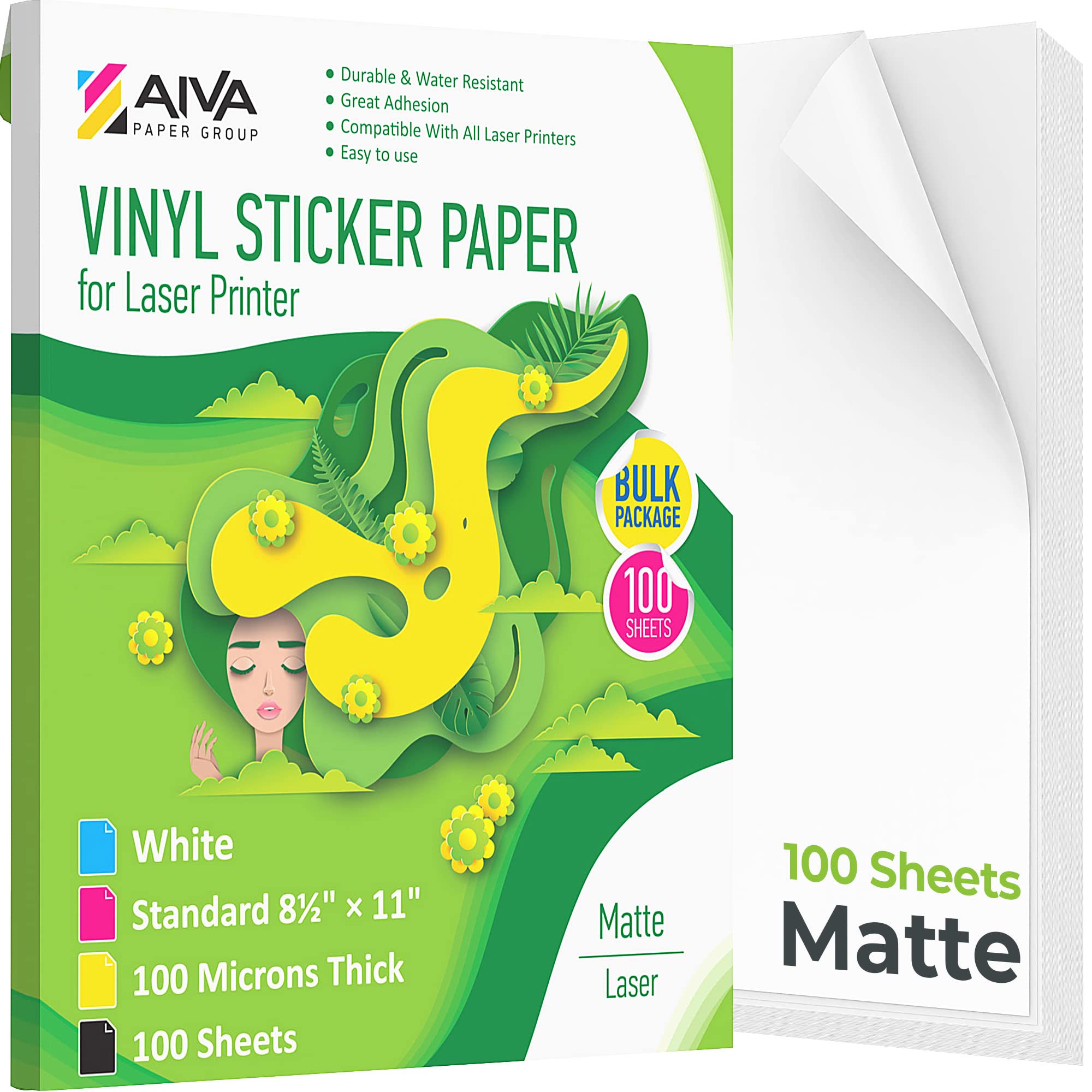 Laser Printer Printable Vinyl Sticker Paper - 100 Sheets Matte White Waterproof Self-Adhesive Decal Paper - 8.5