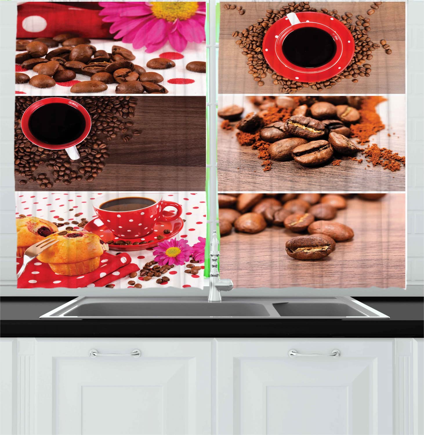 Ambesonne Coffee Themed Kitchen Curtains - 55