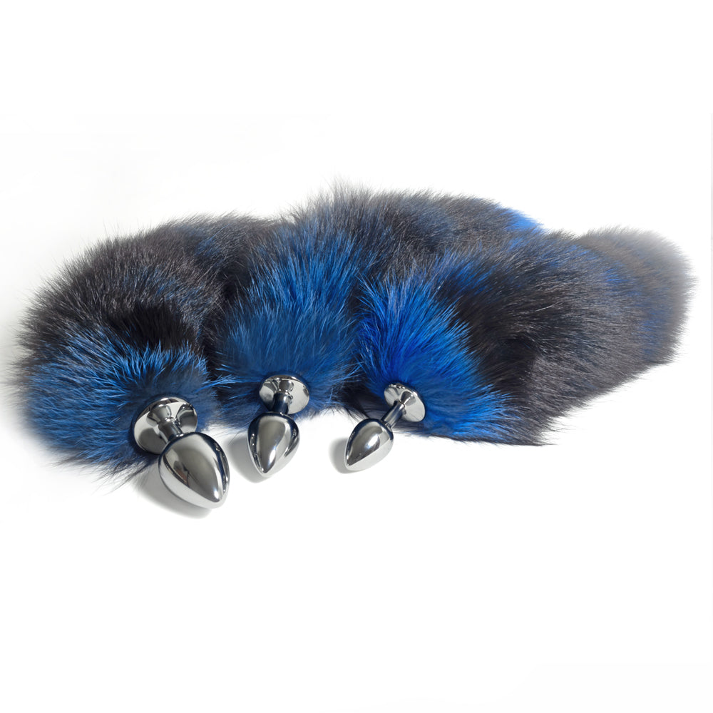 Black & Blue Furry Fox Tail Anal Plug - Soft Silicone Butt Plug for Adults - Perfect for Cosplay, Role Play and BDSM Fantasy Scenes