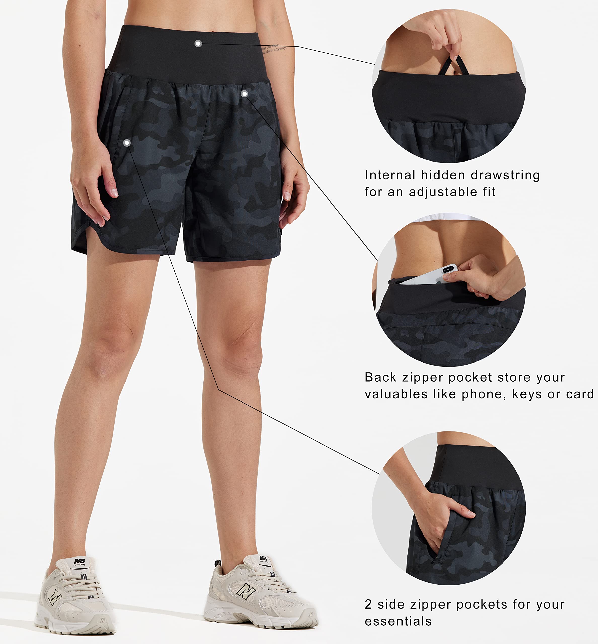 Libin Women's 5-Inch Athletic Running Shorts with Liner - Quick Dry Workout Gym Shorts for Running, Yoga & Lounge - Moisture Wicking & Zipper Pockets for Sports & Active Lifestyle