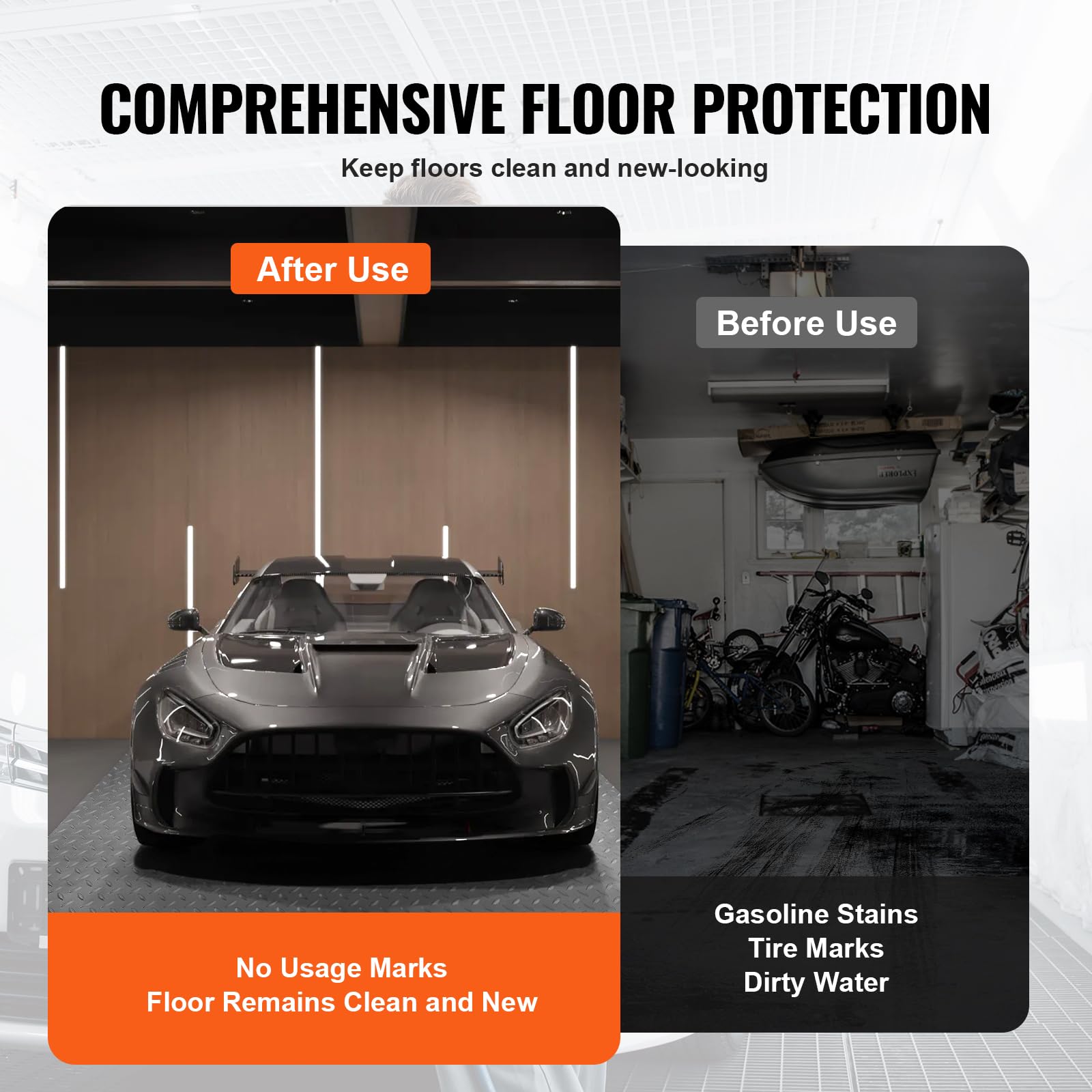 VEVOR 19 x 4.9 FT PVC Garage Floor Mat with Non-Slip Diamond Texture - 93.65 sq.ft Coverage - Heavy Duty Garage Flooring Roll for Cars, Gyms, Boats & Trailers - Gray - Perfect for Workshop Protection & Vehicle Parking