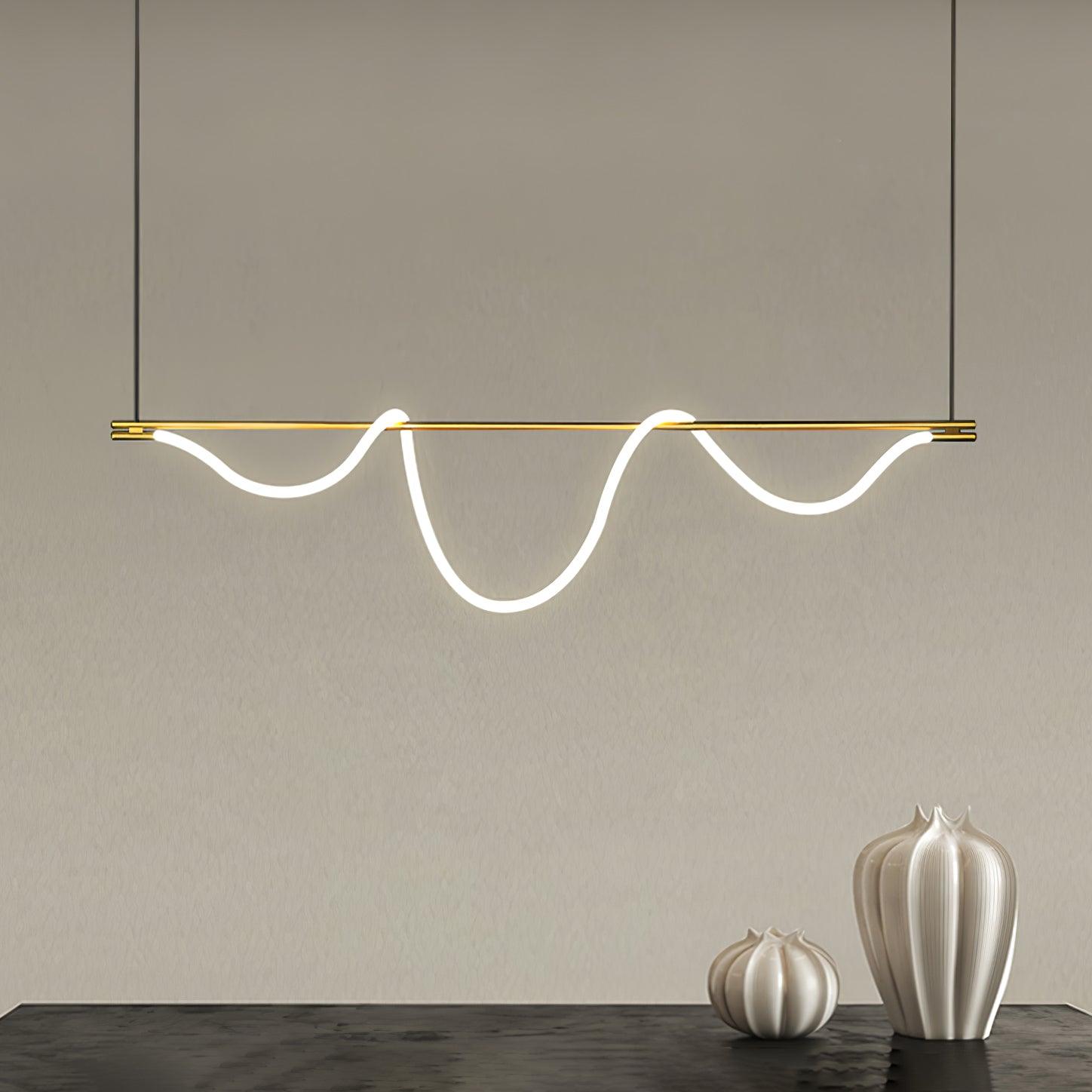 Modern Flexible Linear Curve Chandelier - Adjustable LED Pendant Light for Dining Room, Kitchen Island, or Living Room Decor