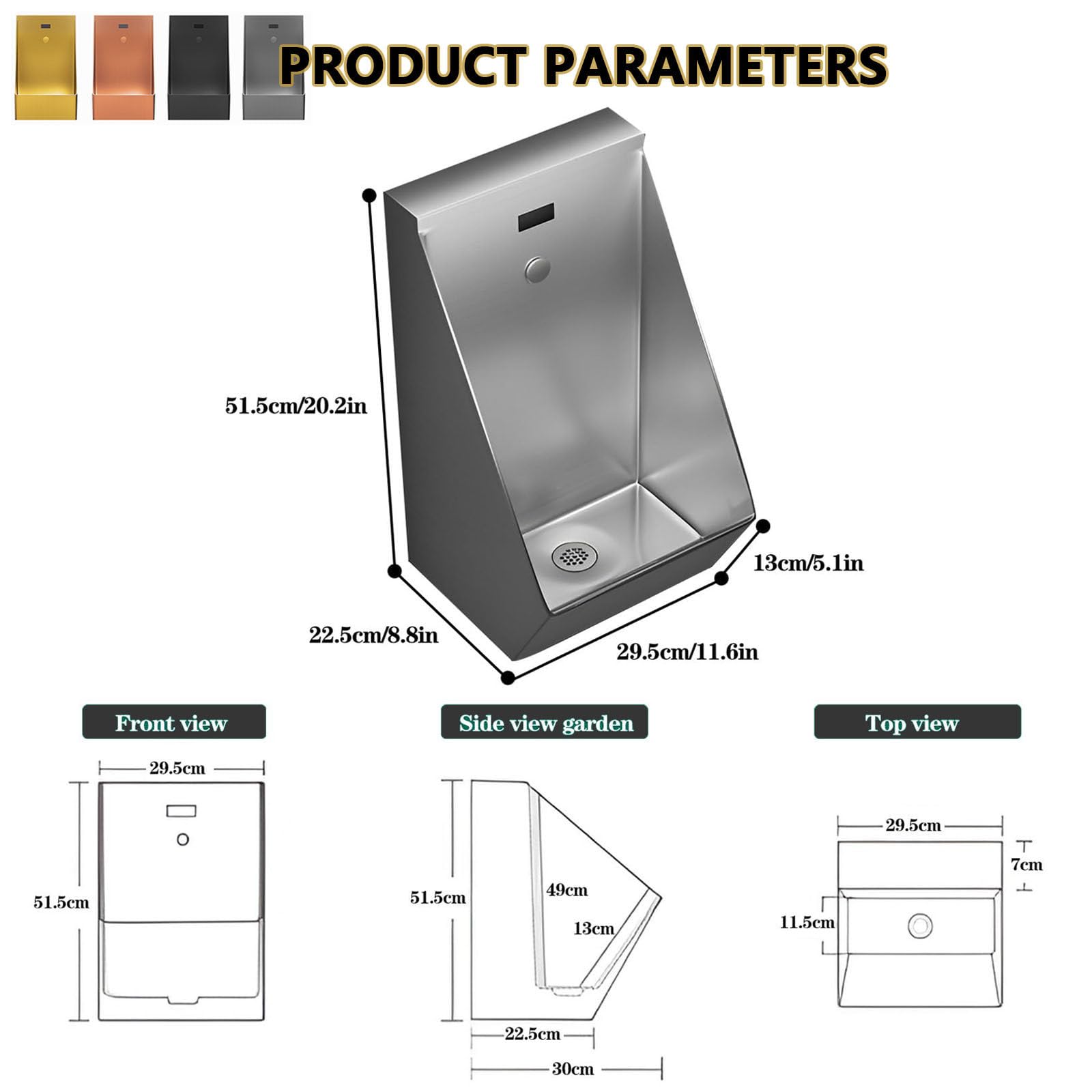 Premium 304 Stainless Steel Commercial Wall-Mounted Urinal for Men - Durable Public Restroom Fixture for Bathroom, Garage & Bar Use - Silver Finish