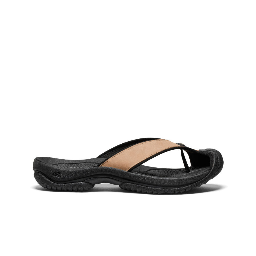Men's Waimea Leather Flip Flops - Cornstalk & Black | Comfortable Beach Sandals for Summer Vacation & Poolside Relaxation