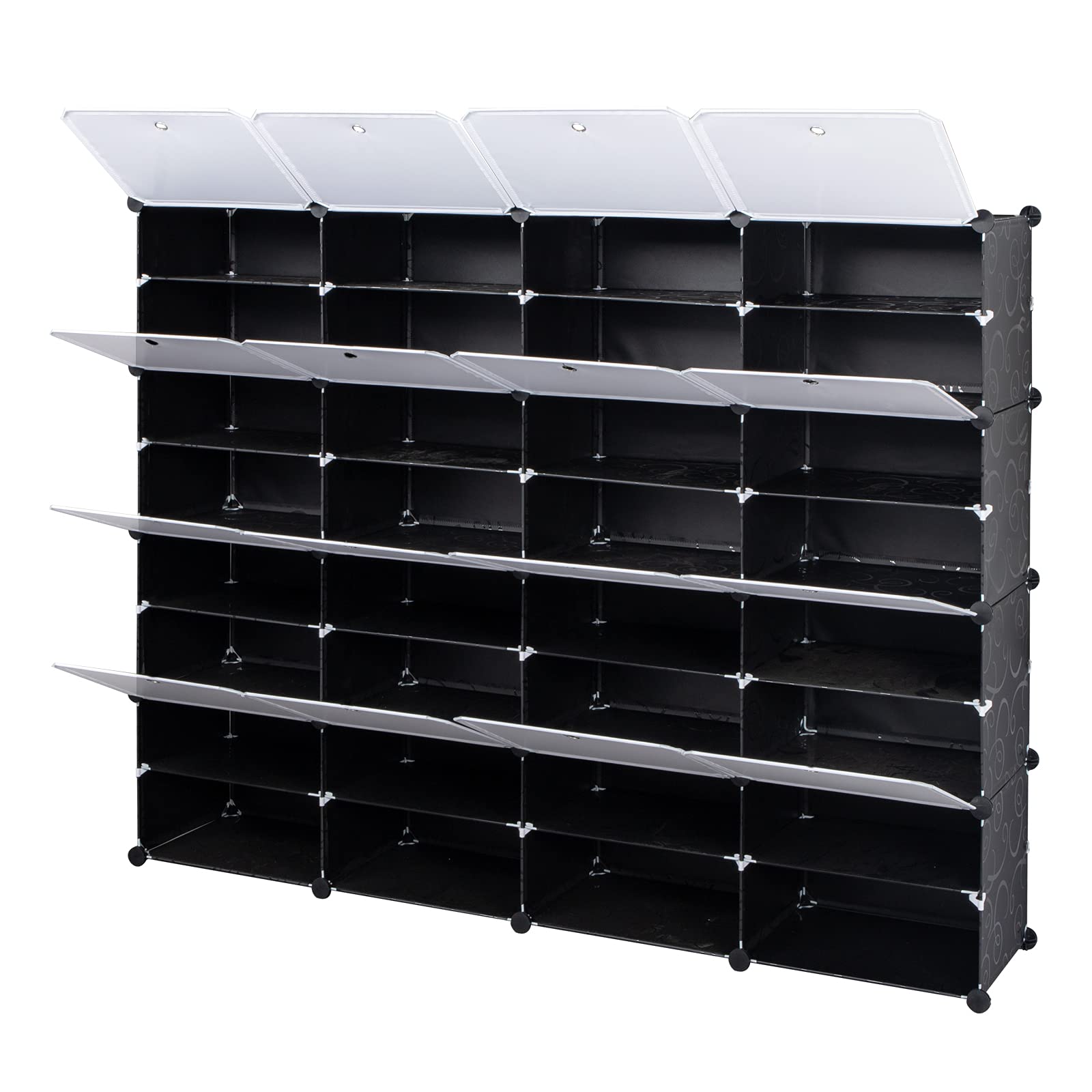 8-Tier Portable 64 Pair Shoe Rack Organizer - 32 Grids Tower Shelf Storage Cabinet for Closet, Entryway & Bedroom - Space Saving Shoe Storage Solution - Black