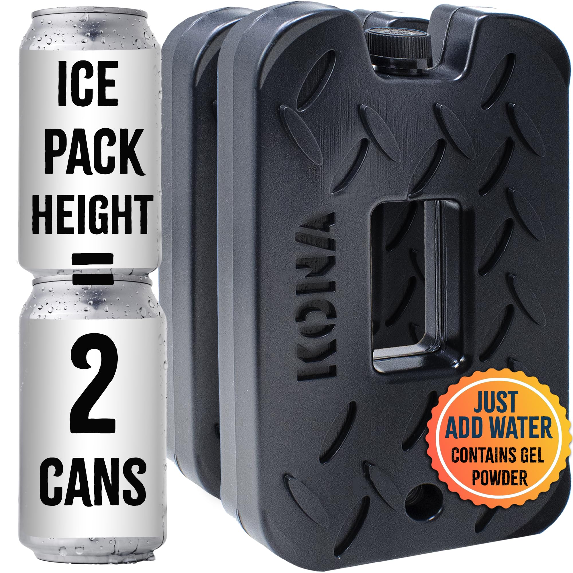 Kona Black Ice 2 Pound Reusable Ice Packs for Coolers - Long Lasting & Refreezable Cold Packs (2-Pack) - Perfect for Camping, Picnics, and Outdoor Adventures