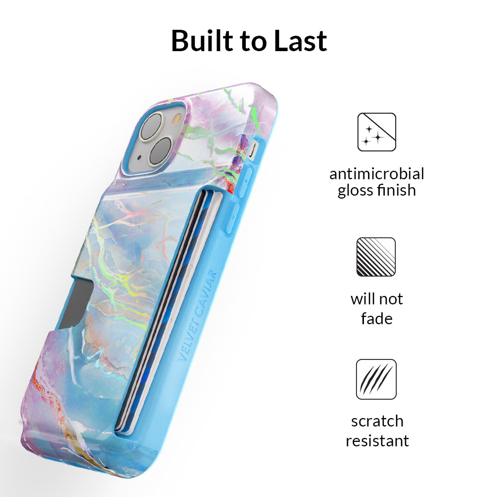 Holo Moonstone iPhone Wallet Case - Slim Protective Phone Cover with Card Holder - Perfect for Everyday Use, Travel, and Shopping