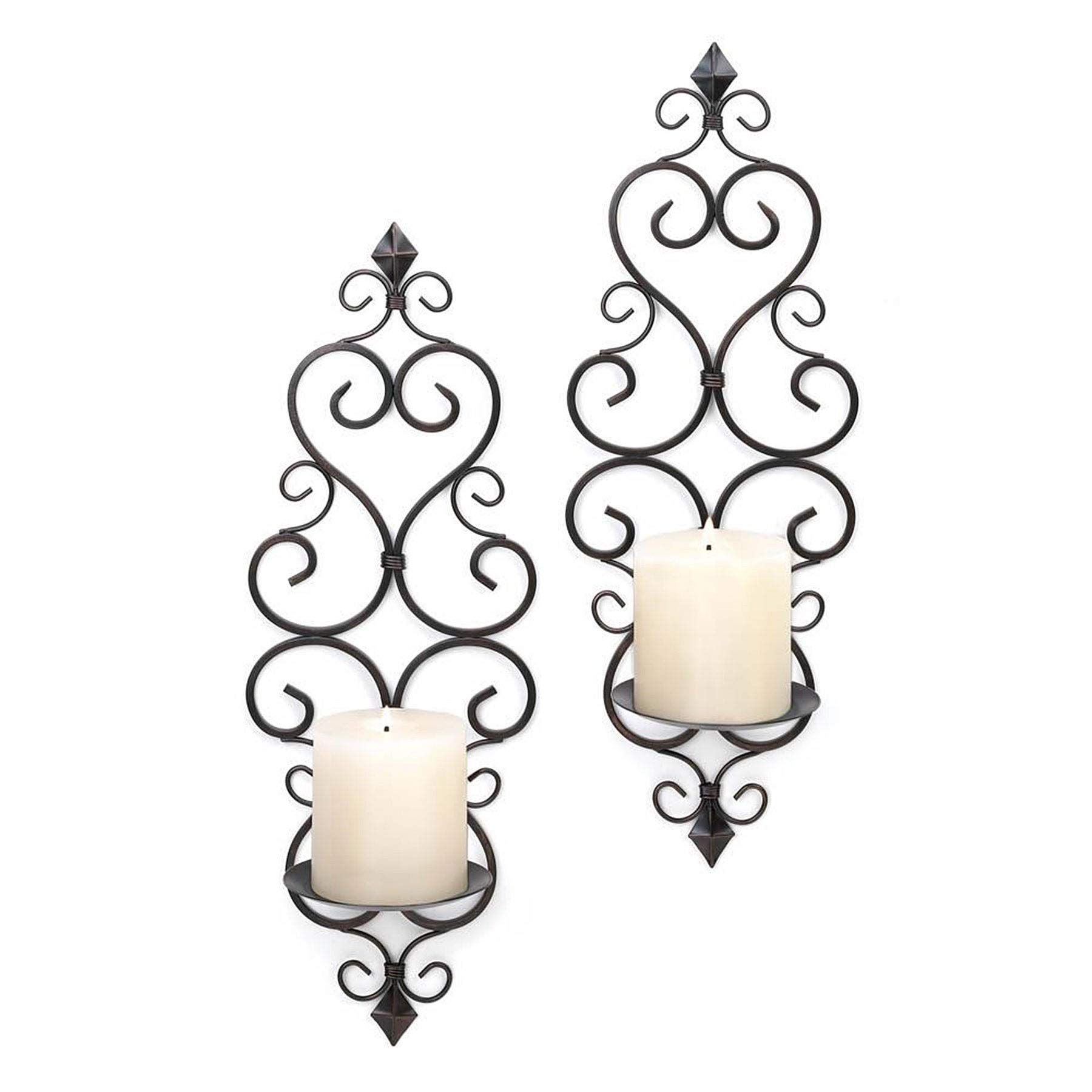 Claudia Scrolling Wall Candle Holder Set of 2 - Decorative Metal Candle Sconces for Home, Wedding, and Outdoor Decor