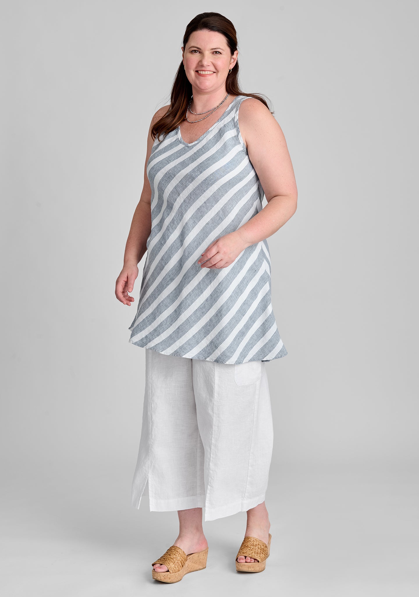 Two-Way Bias Tunic Linen Tank Top for Women - Breathable Summer Casual Wear for Beach, Office & Vacation Outfits