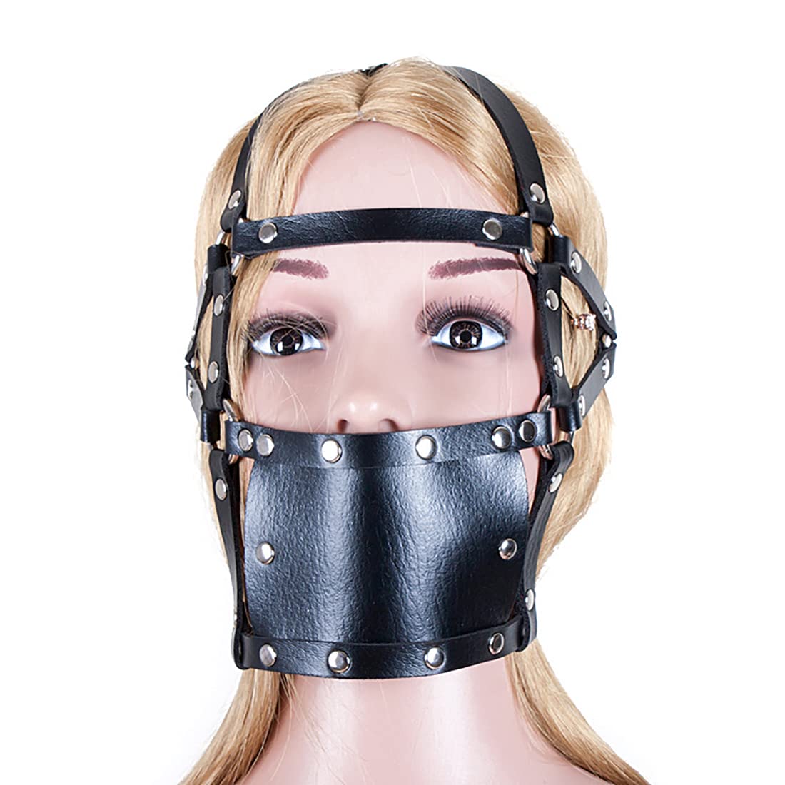 Premium Black Leather Restraint Mask for Adults - SM Harness Gag with Locking Headgear, Bondage Mouth Mask Fetish Toy - Perfect for BDSM Play, Roleplay & Fetish Scenes