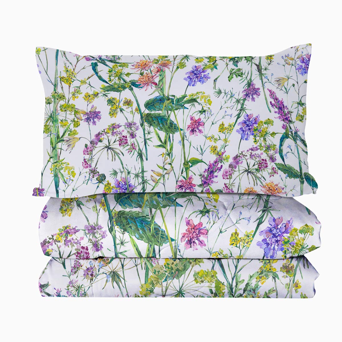 **BlessLiving Reversible King Comforter Set - Colorful Bouquet & Medicinal Flowers Pattern, 1 Comforter & 2 Pillowcases, Luxury Hotel-Style Bedding for Master Bedroom & Guest Room**