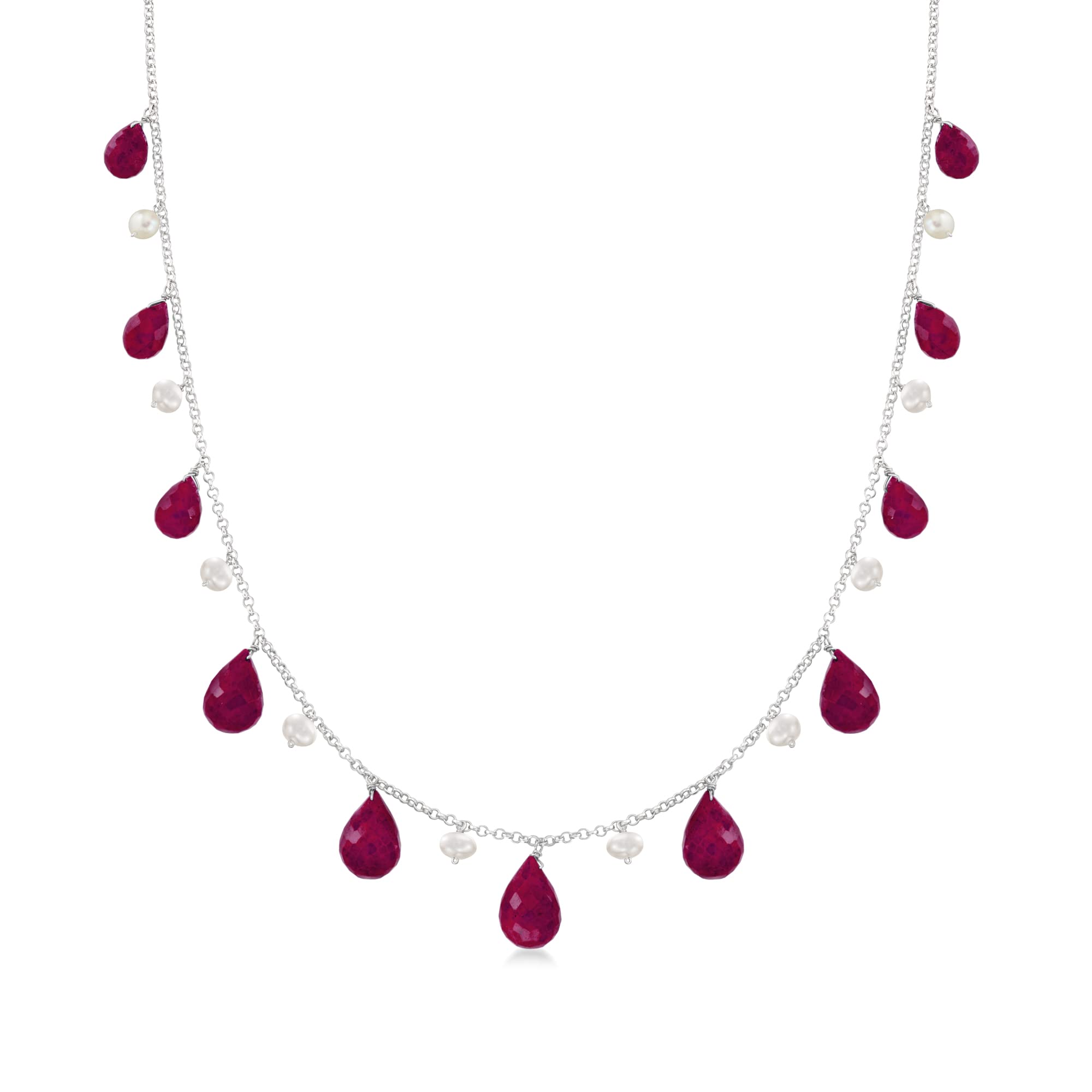 Ross-Simons Sterling Silver Gemstone & 4-5mm Cultured Pearl Drop Necklace - Elegant Jewelry for Women, Perfect for Weddings, Parties & Special Occasions