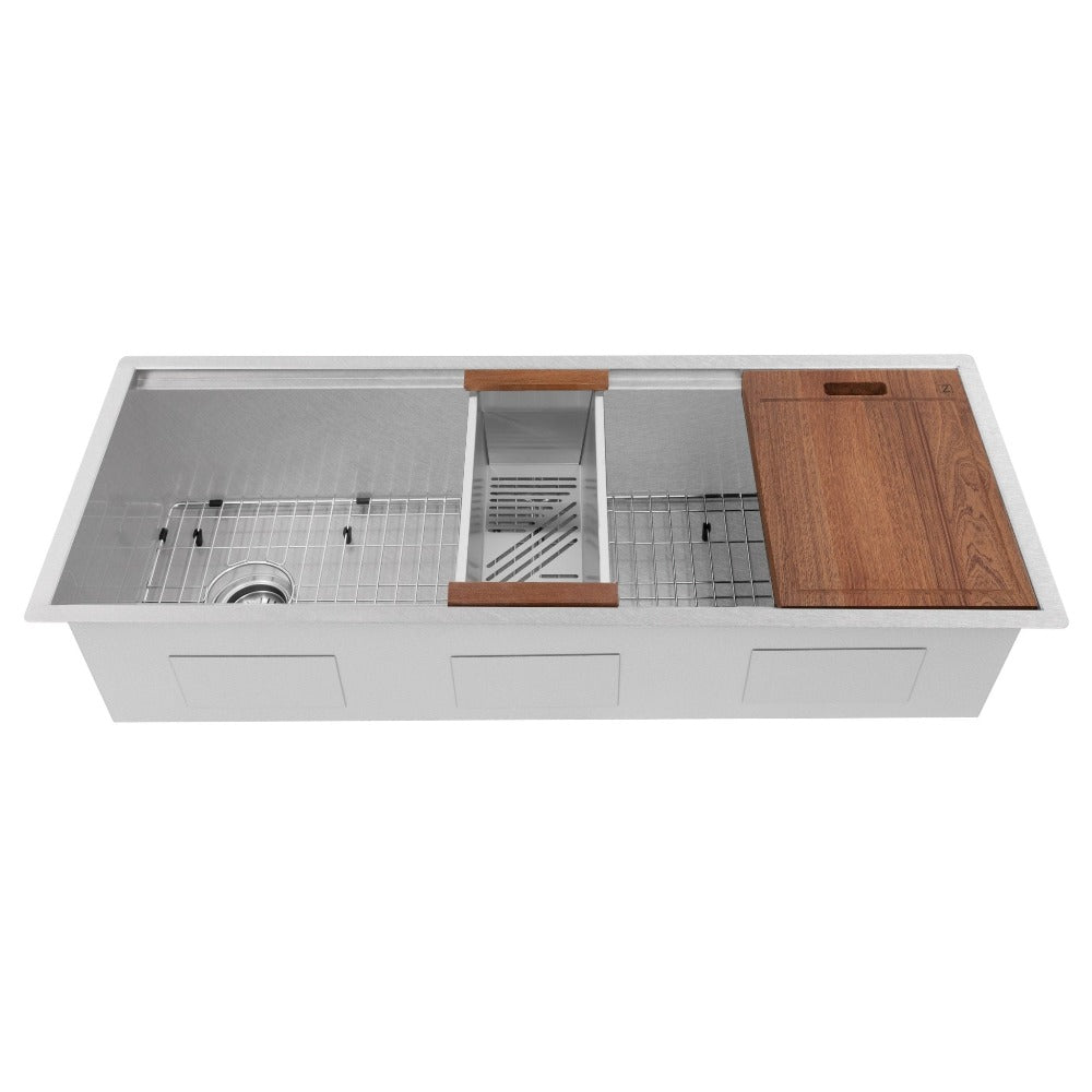 ZLINE 43-Inch Undermount Single Bowl Kitchen Sink - Satin Stainless Steel with Bottom Grid & Accessories (Model SLS 43S) | Perfect for Modern Kitchens, Remodeling & Chef-Inspired Cooking Spaces