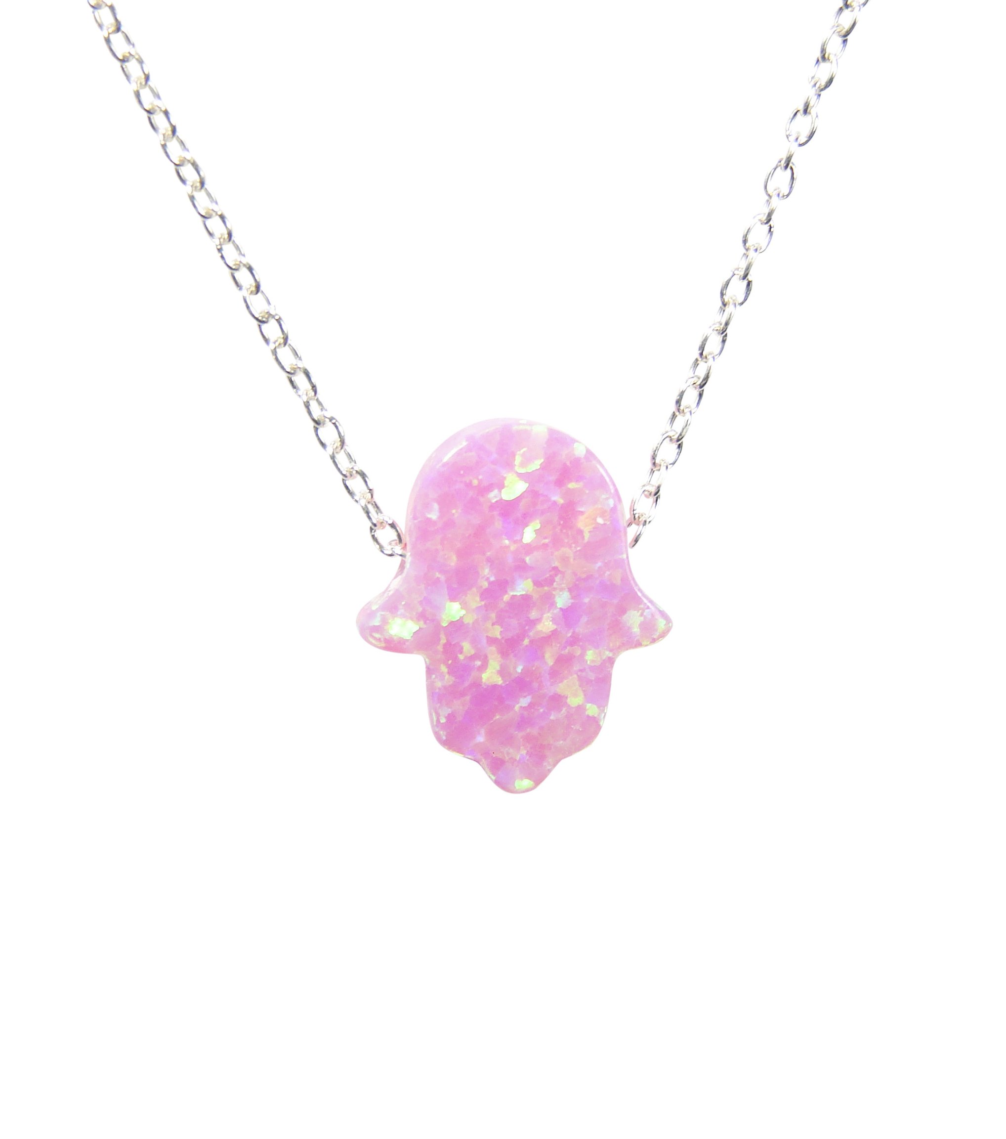 Pink Opal Hamsa Hand Necklace - 925 Sterling Silver, 16 Inches - Perfect for Spiritual Protection & Everyday Elegance