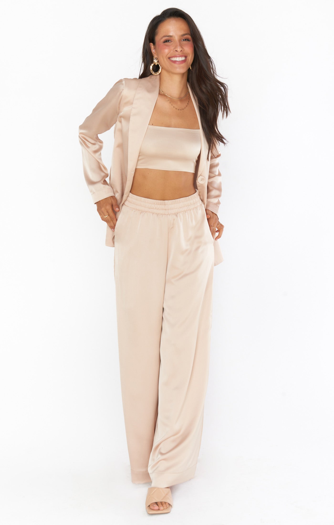 Felix Blazer - Champagne Luxe Satin Women's Formal Blazer for Office, Wedding & Evening Events | Elegant Satin Jacket for Special Occasions & Professional Wear