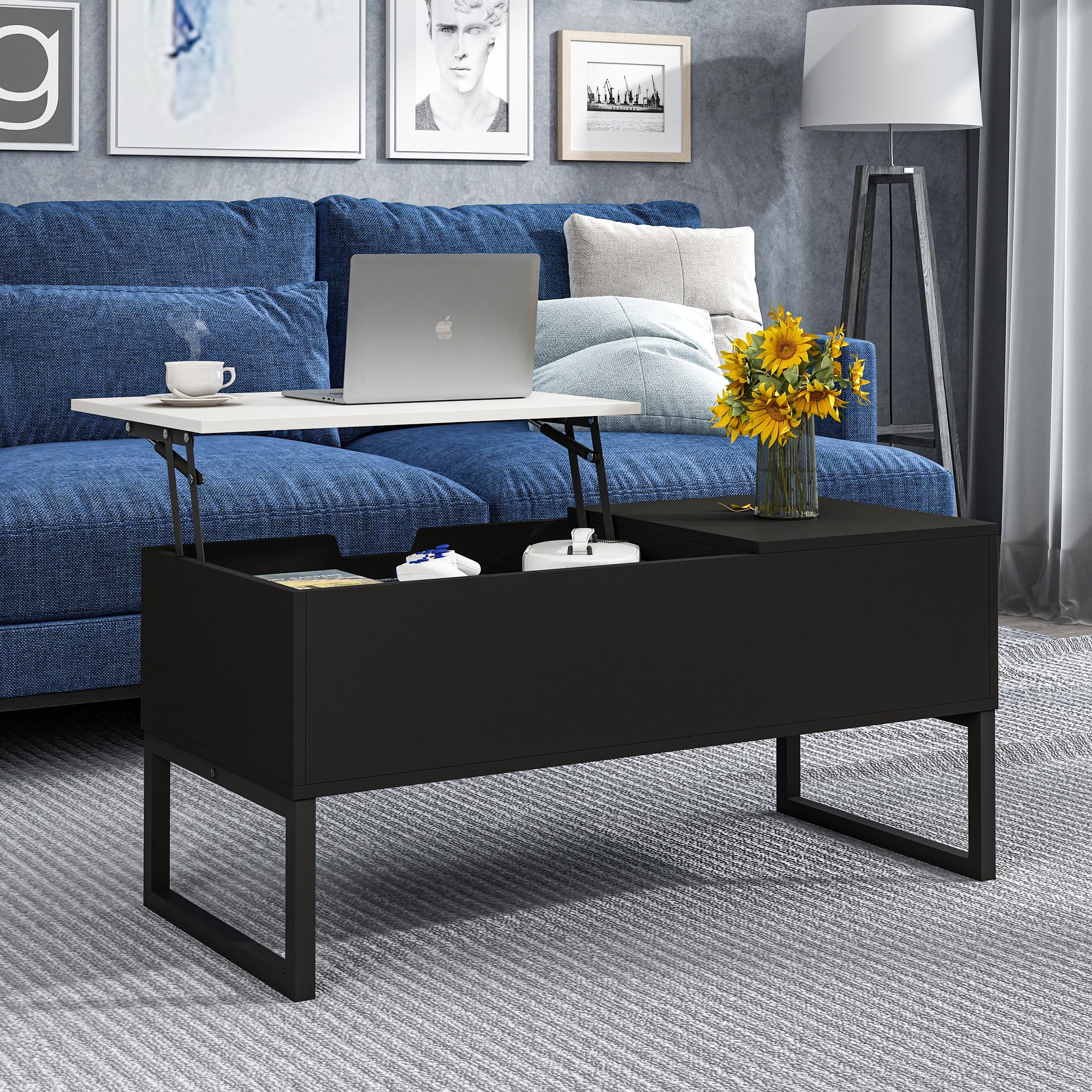 Modern Black Lift-Top Coffee Table - 40