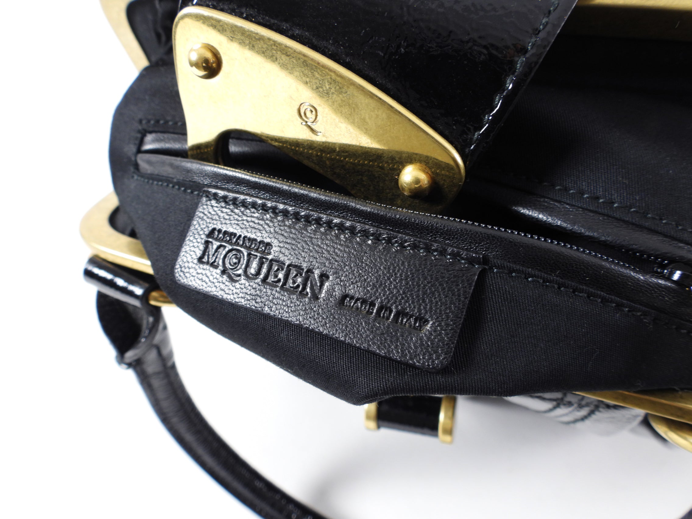 Alexander McQueen Black Patent Leather Elvie Shoulder Bag - Luxury Designer Handbag for Women, Perfect for Evening Parties, Work & Travel