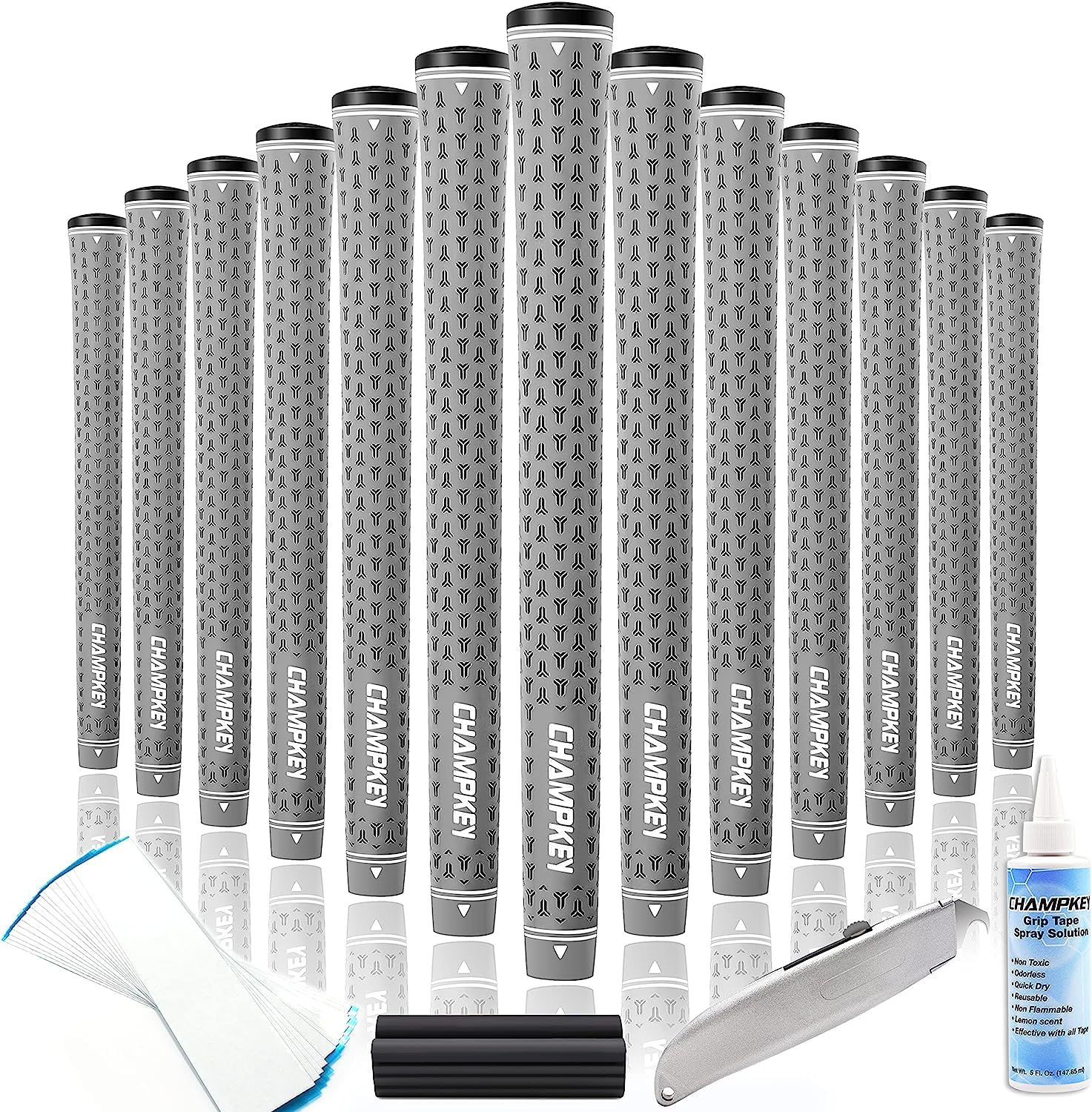 CHAMPKEY Y-LITE Golf Grips 13 Pack with All Repair Kits - All Weather Performance Golf Club Grips - High Traction Rubber Grips with Texture Control Technology | Perfect for Golf Club Maintenance, Replacement & Improved Swing Control on the Course