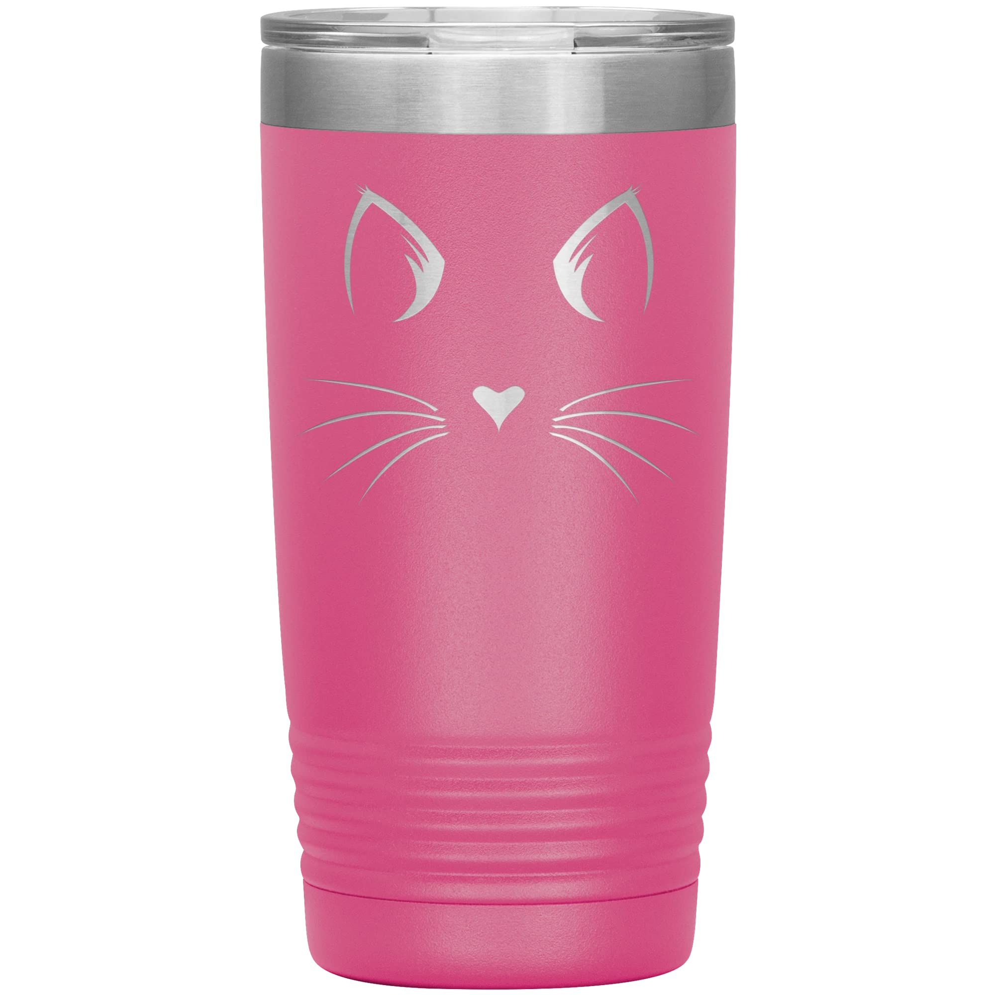 20oz Insulated Stainless Steel Cat Face Tumbler - Engraved Pink Cat Lover Gift - Perfect for Coffee, Tea & Cold Drinks at Home, Office or Travel