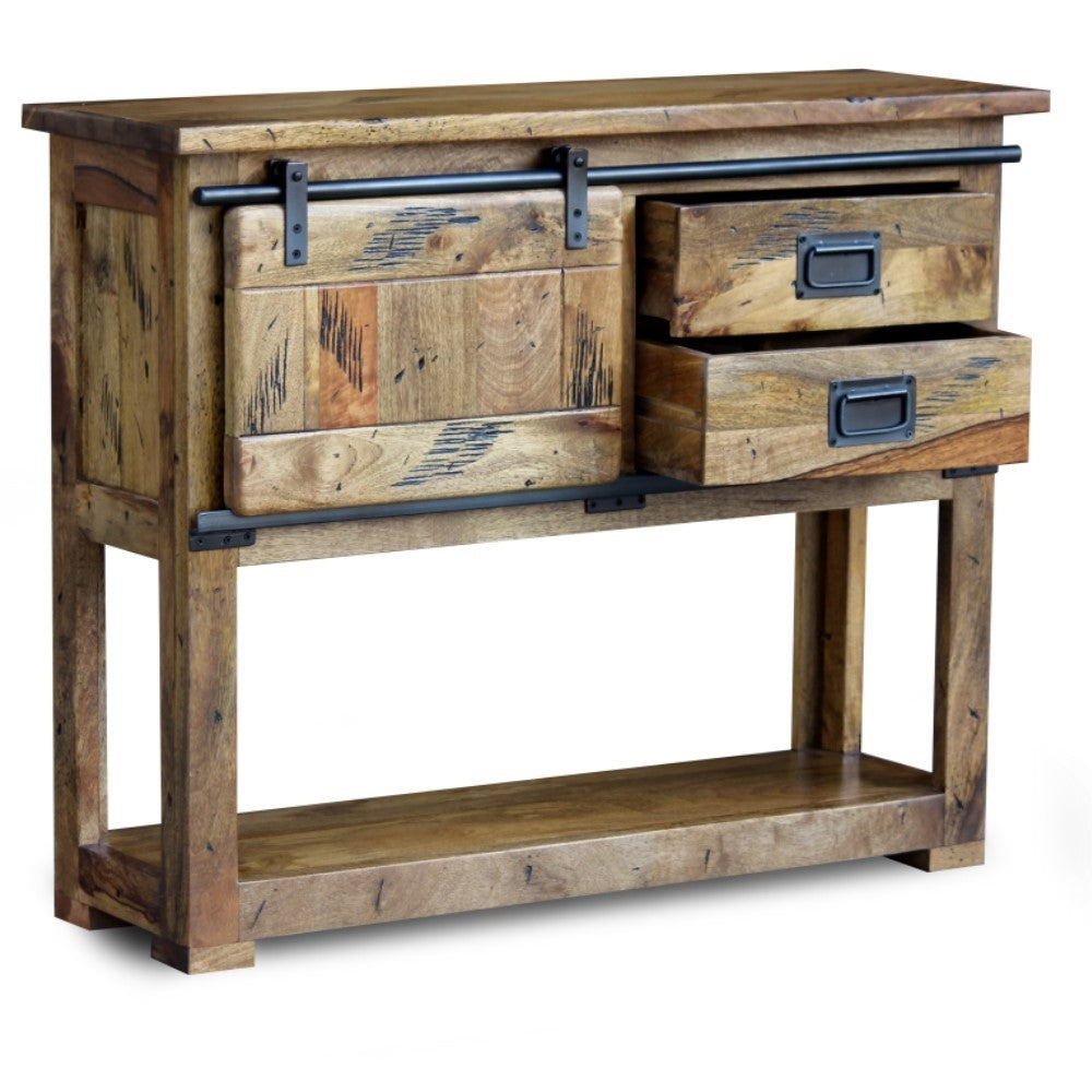 Stylish Cromer Slider Mango Wood Industrial Console Table - 43.3x13.8x33.5 Inch Hallway Entryway Buffet Sofa Table - Perfect for Modern Farmhouse & Industrial Home Decor