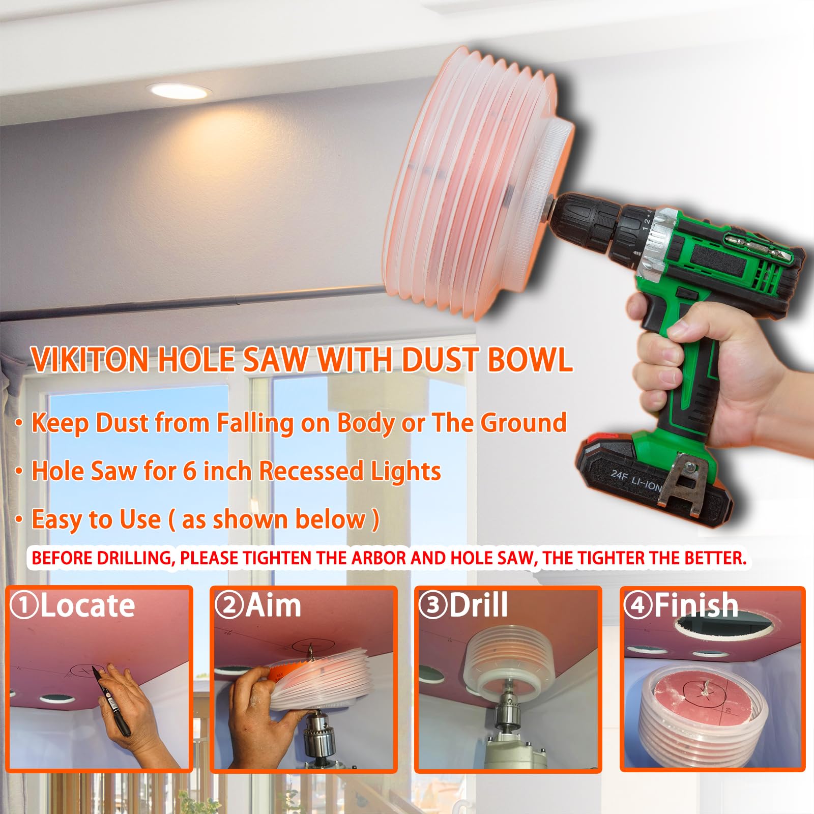 6.25 Inch Bi-Metal Hole Saw for Recessed Lights - 6-1/4 Inch Hole Cutter with Dust Bowl Catcher - Perfect for LED Can Lights, Wood, Metal & Drywall Installation - Ideal for Electricians and DIY Home Improvement Projects