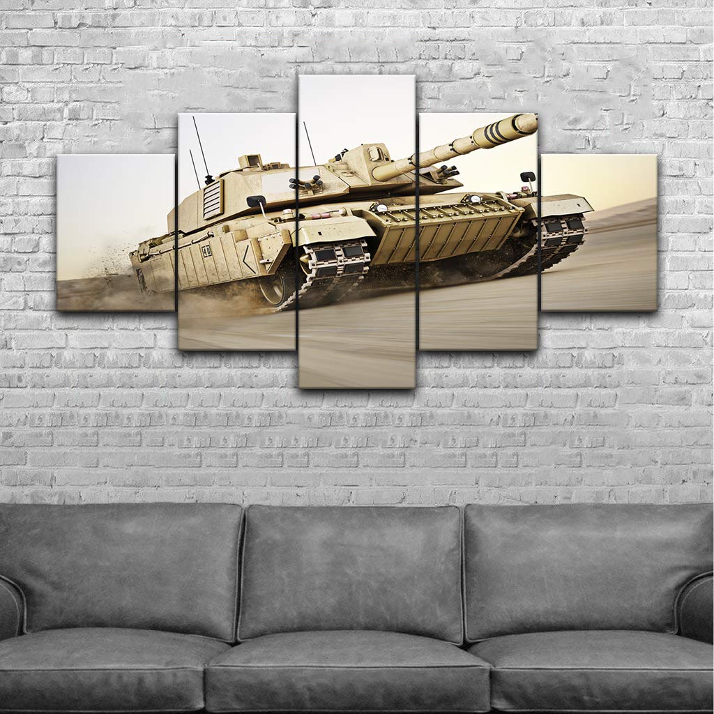 Military Canvas Wall Art - 5 Panel Tank Picture Prints on Gallery Wrap Canvas, Modern Troops Home Decor for Living Room & Office - Framed & Ready to Hang - Perfect for Man Cave, Veteran Gifts & Military Themed Spaces