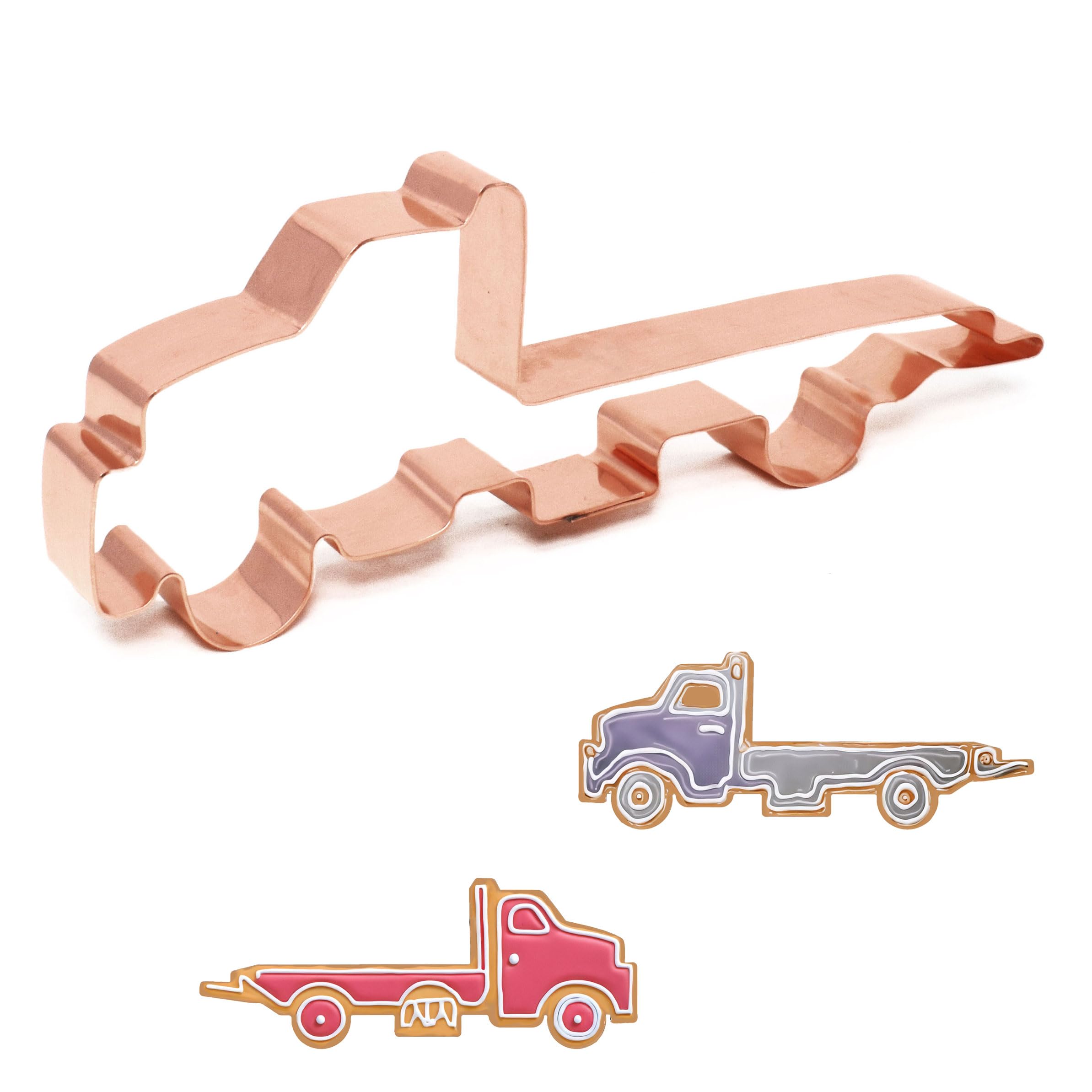 Handcrafted Copper Flatbed Tow Truck Cookie Cutter - 6.75 x 2.25 Inches | Perfect for Baking, DIY Cookies, and Truck-Themed Parties