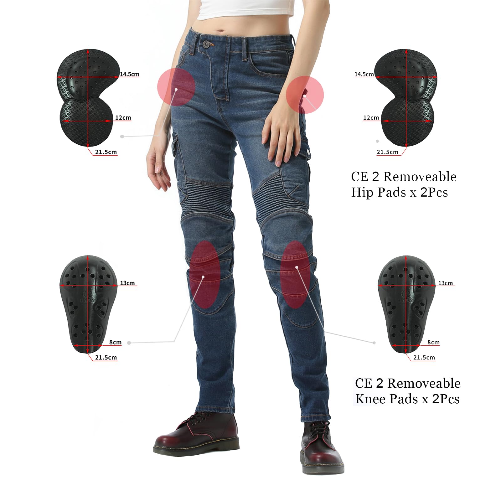 Women's CE Armor Motorcycle Jeans - Slim Fit with Knee & Hip Protectors for Safe Riding