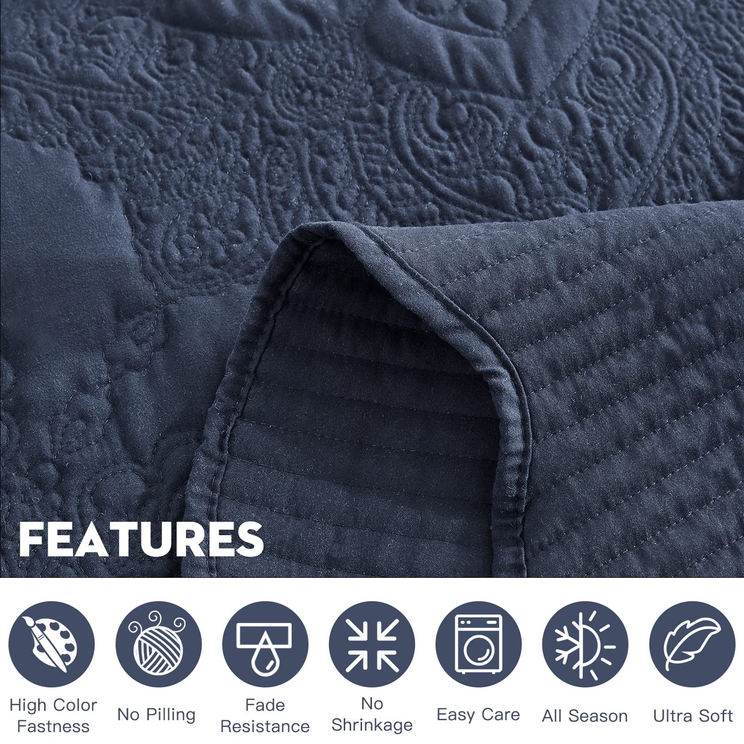 Oversized King Bedspread Set - Lightweight Reversible Quilted Coverlet & 5-Piece Bedding - 100% Microfiber Comforter for King/Cal King - Navy Blue - Perfect for All-Season Comfort in Bedroom, Guest Room or Dorm