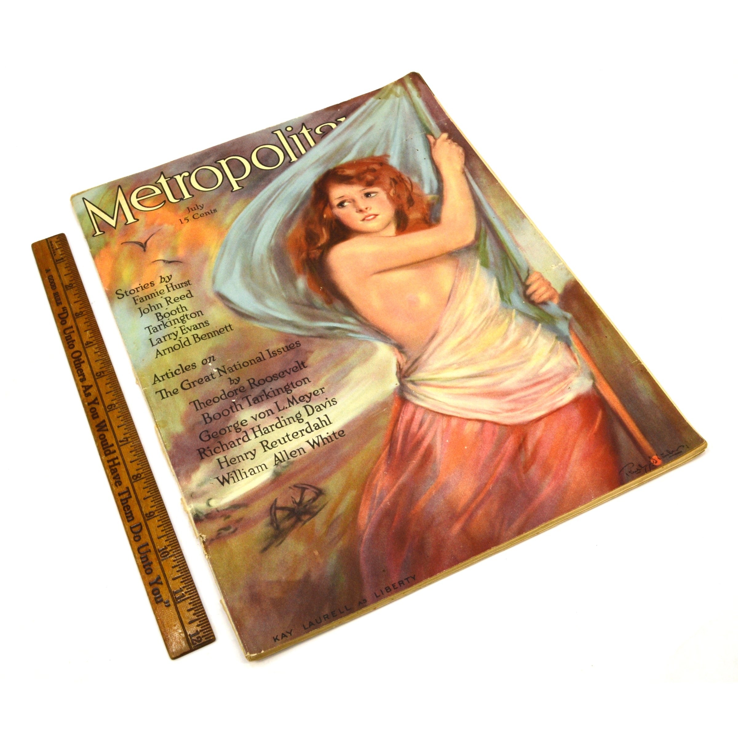 Antique METROPOLITAN July 1915 Magazine with Nude Kay Laurell as Liberty Cover - Rare Vintage Collectible for History Buffs & Art Deco Enthusiasts