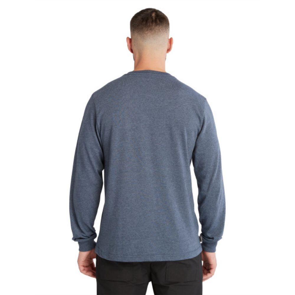Timberland PRO Men's Core Logo Long Sleeve T-Shirt - Moisture Wicking Work Shirt, Blue Heather - Perfect for Construction, Outdoor Work & Casual Wear