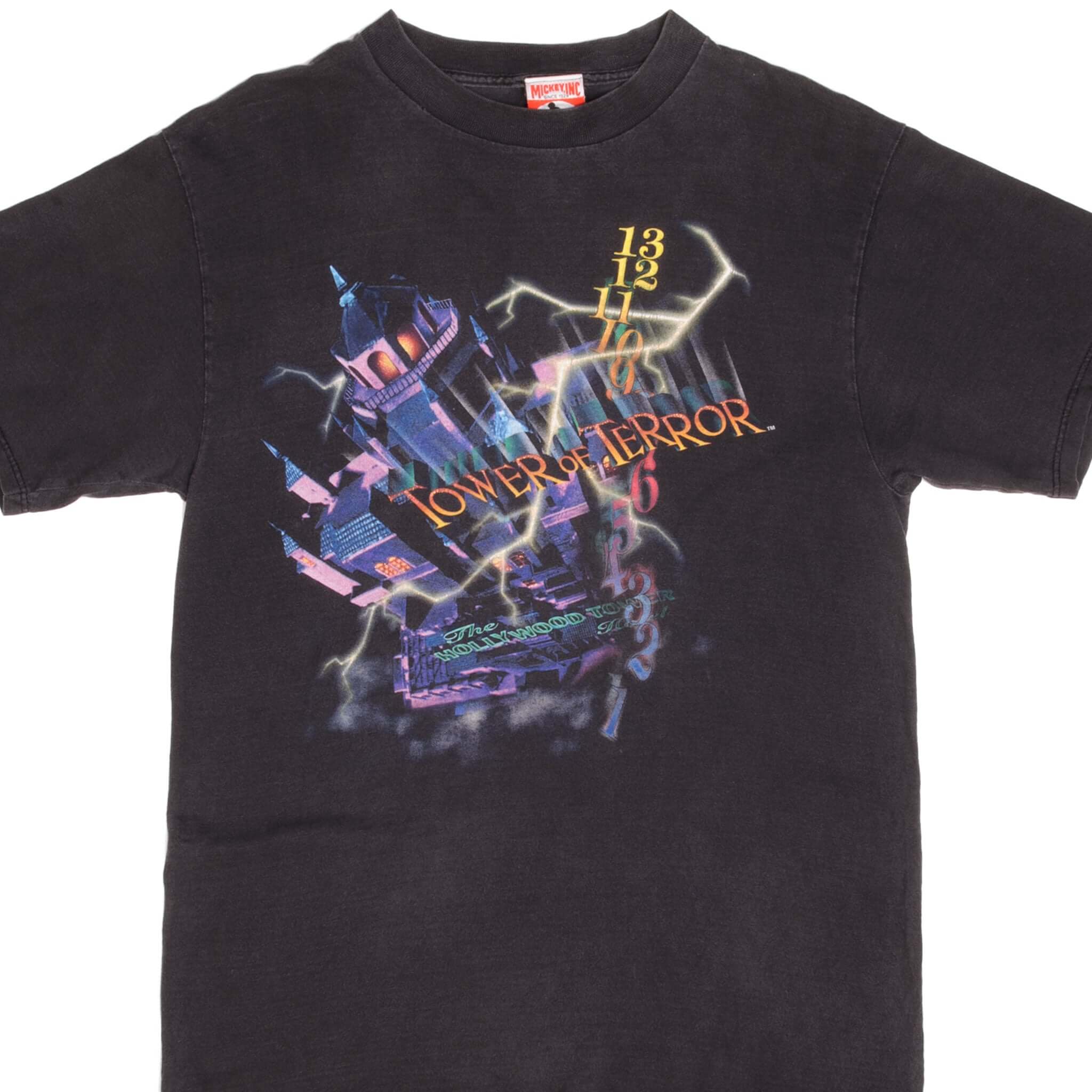 Vintage Disney Hollywood Tower of Terror 1990s Retro T-Shirt - Medium Size, 100% Cotton, Made in USA - Perfect for Theme Park Visits, Disney Fans & Retro Fashion Lovers