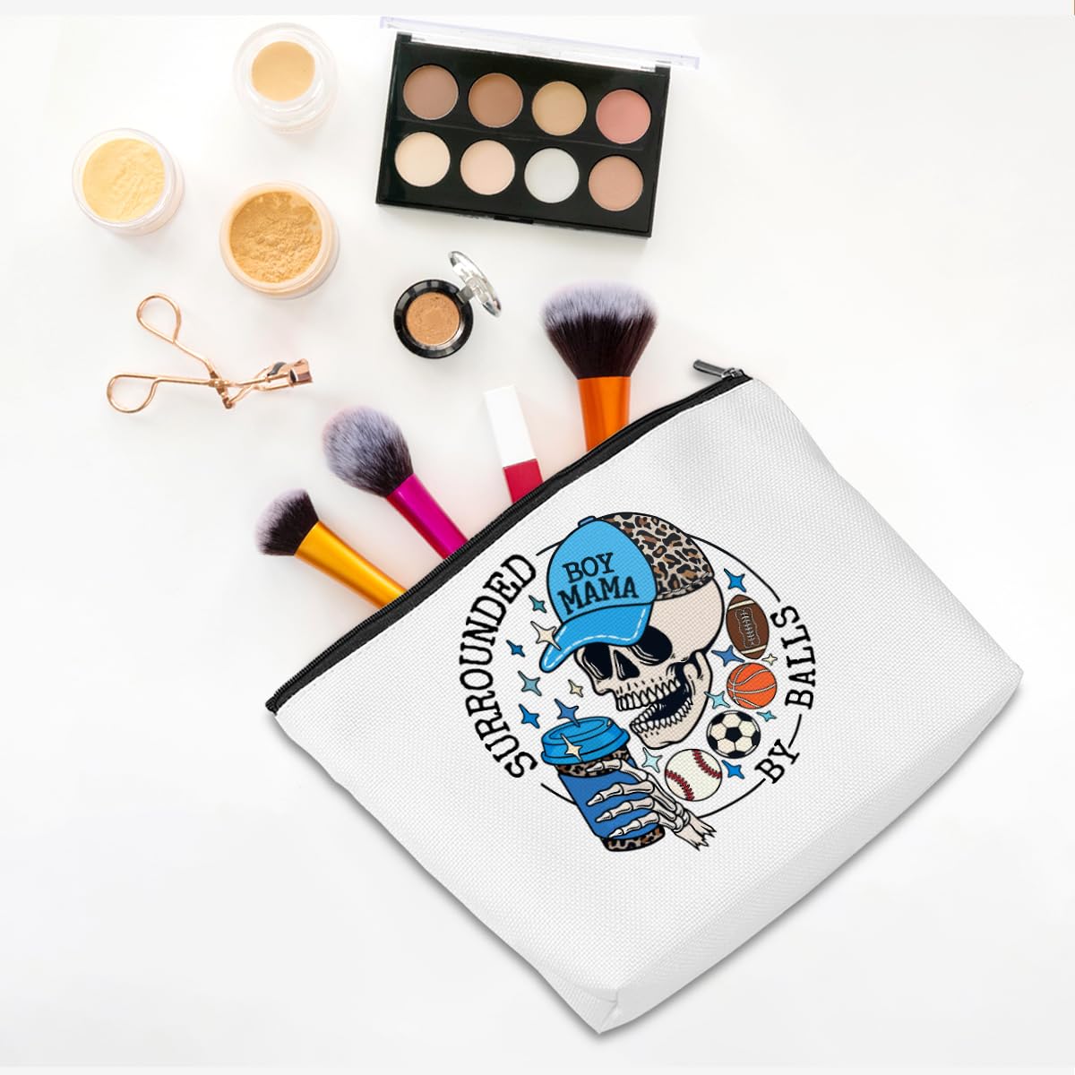 Funny Sports Themed Makeup Bag for Women - Skeleton Cosmetic Zipper Pouch - Perfect Gift for Mom, Coach & Baseball/Soccer/Basketball Lovers - Great for Travel, Gym & Game Day Essentials