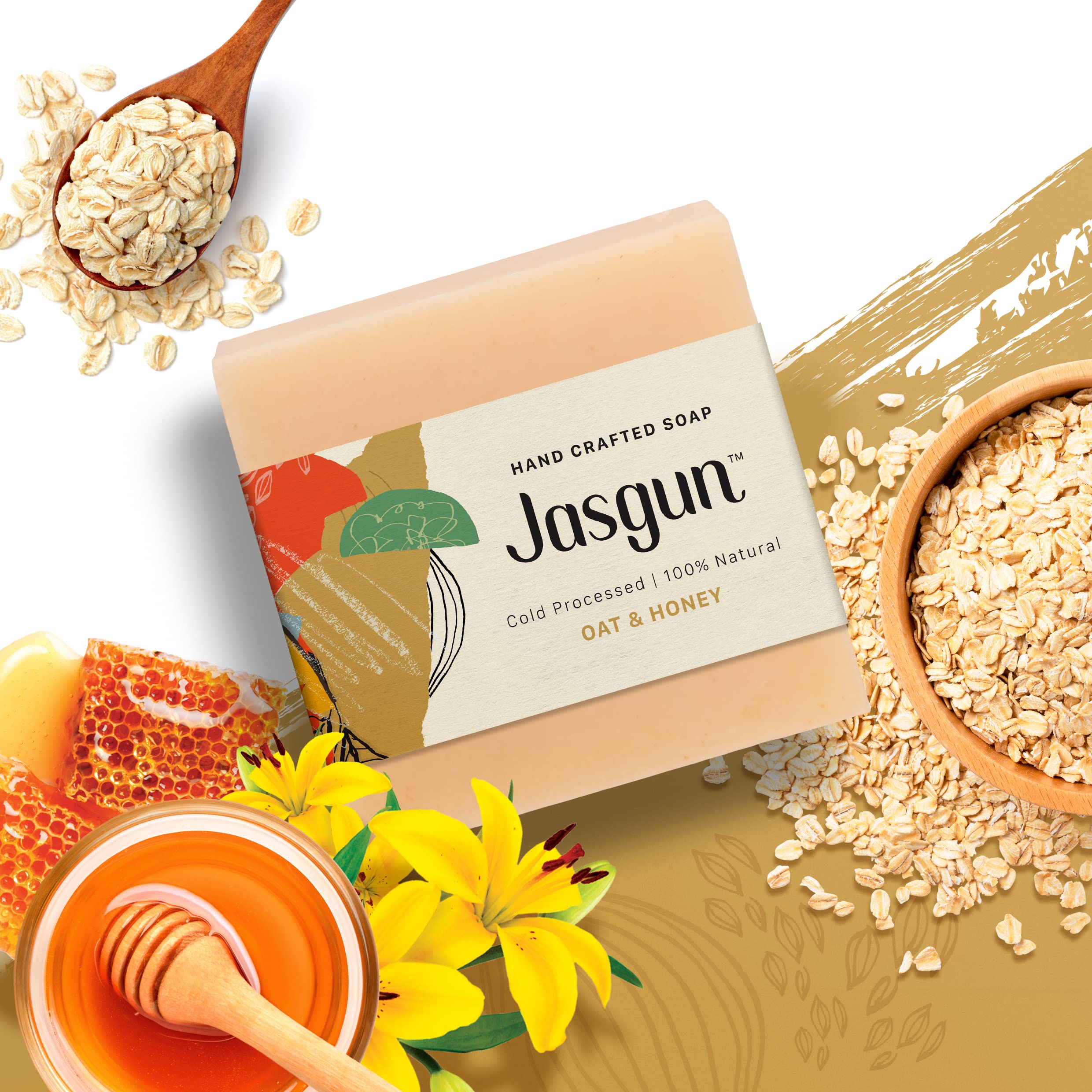 JASGUN Oat & Honey Soap - 100% Natural, Vegan, Organic for Sensitive Skin & Daily Use