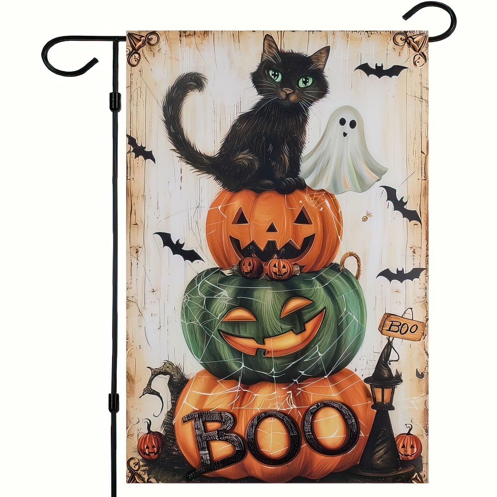 Halloween Black Cat Garden Flag - 12x18 Inch Double Sided Pumpkin & Ghost Cat Design - Outdoor Yard Decor for Halloween, Fall Season, and Spooky Home Decoration - Perfect for Porch, Lawn, and Seasonal Holiday Display