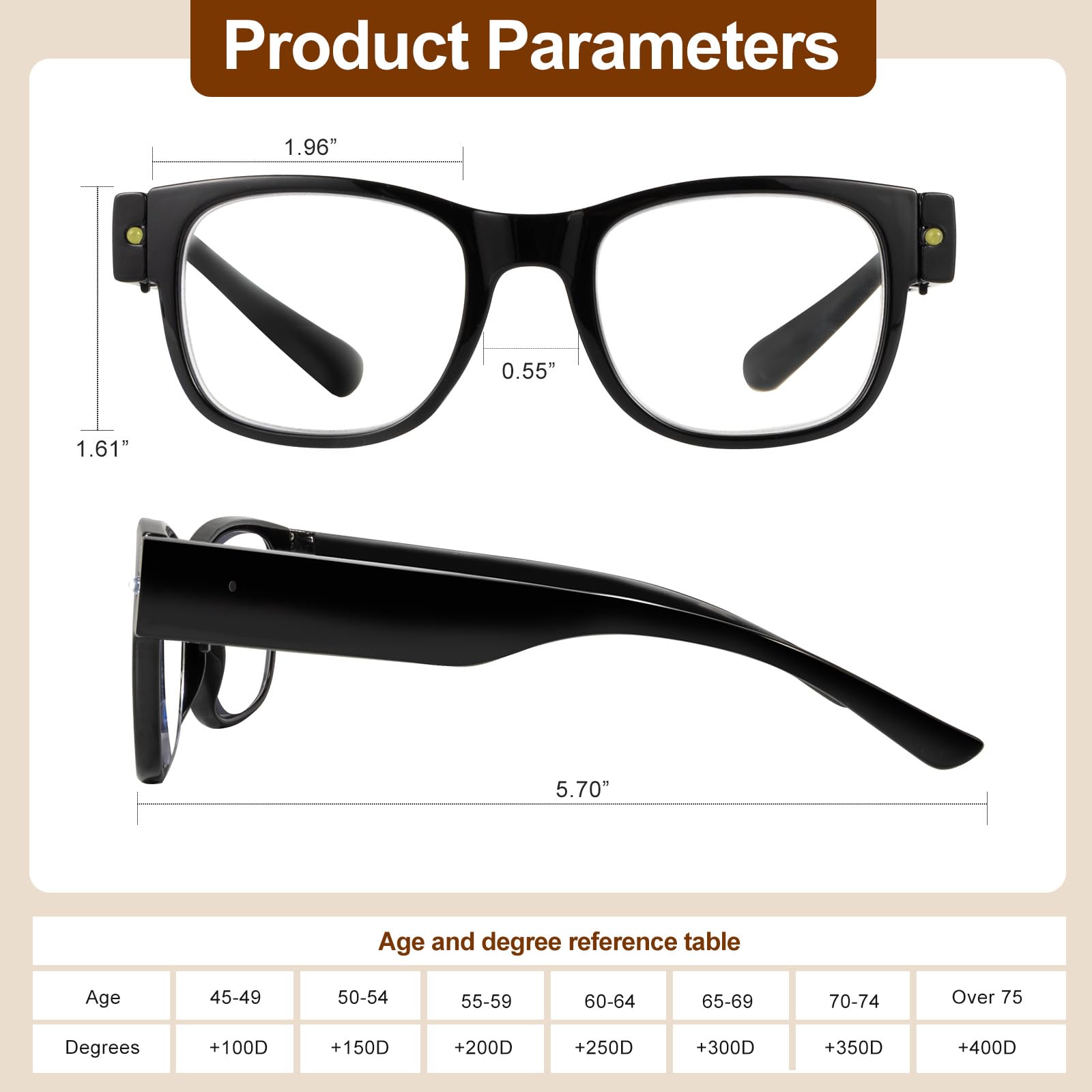 USB Rechargeable LED Reading Glasses with Light - Adjustable Brightness for Men & Women - Perfect for Night Reading, Crafts, and Low Light Conditions