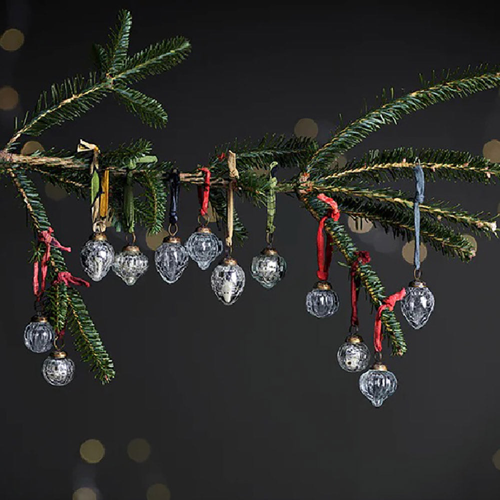 12-Piece Silver & Clear Dew Drop Glass Ornaments - Elegant Christmas Tree Decorations for Holiday Home Decor