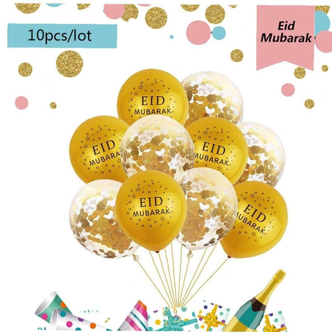 10pcs Golden Transparent Eid al-Fitr Balloons - Ramadan Mubarak Party Decorations for Home, Mosque & Community Celebrations