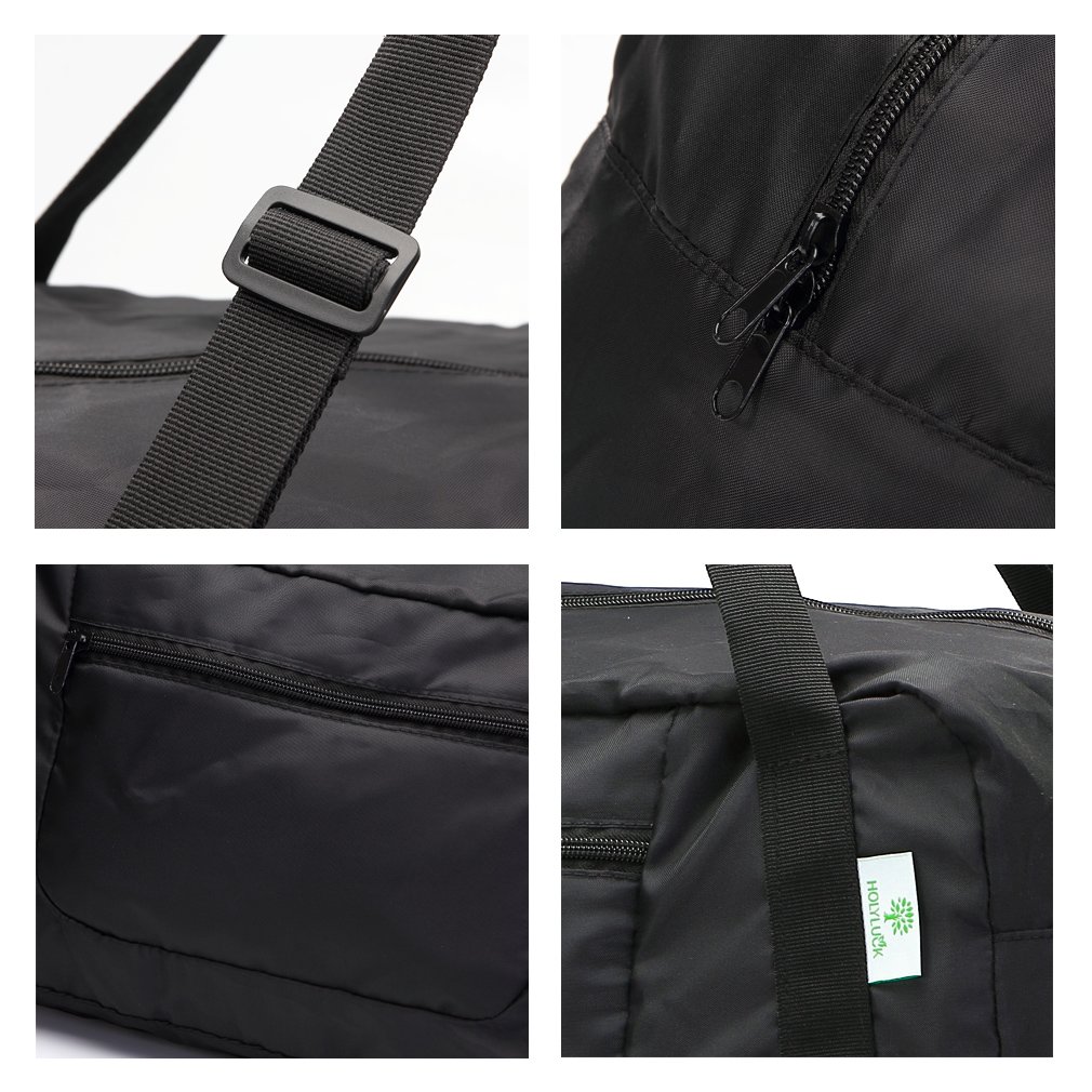 HOLYLUCK Foldable Travel Duffel Bag for Women & Men - Lightweight Gym Bag with Carry Strap - Perfect for Workouts, Travel & Sports (Black, One Size)