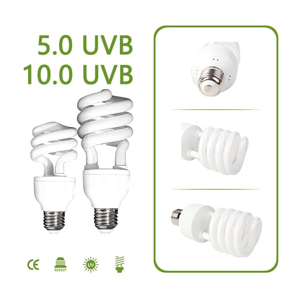 UVA UVB Reptile Heat Lamp 26W (5.0) - Ideal for Terrariums, Turtles, Lizards & Snakes - Perfect for Basking & Vitamin D3 Synthesis