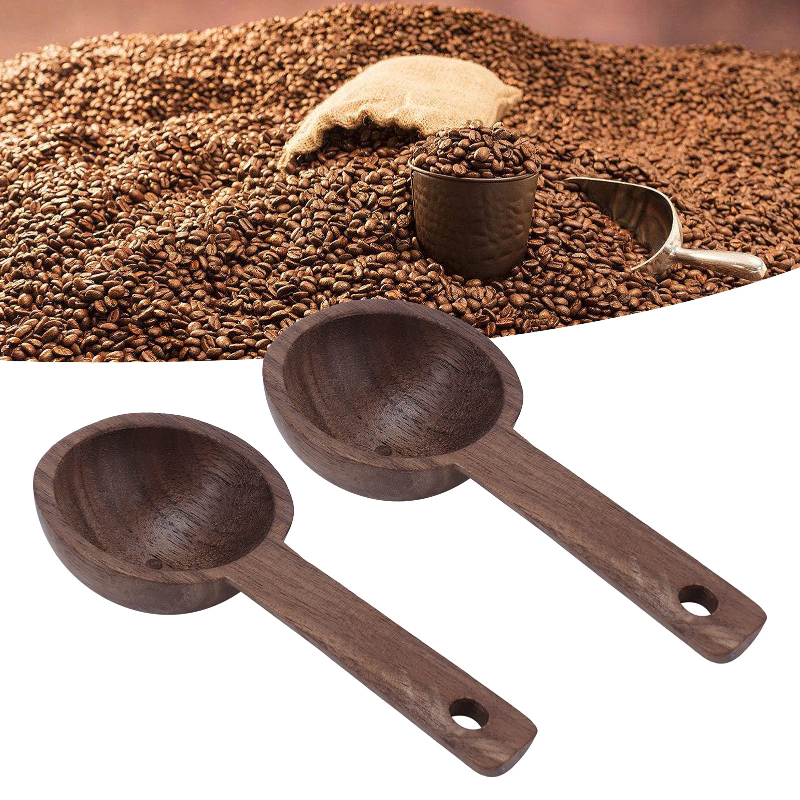Premium Walnut Wood Coffee Spoon Set (2PCS) - Handcrafted Wooden Measuring Scoop for Coffee, Tea & Spices - Perfect for Baristas, Home Brewing & Gift Giving