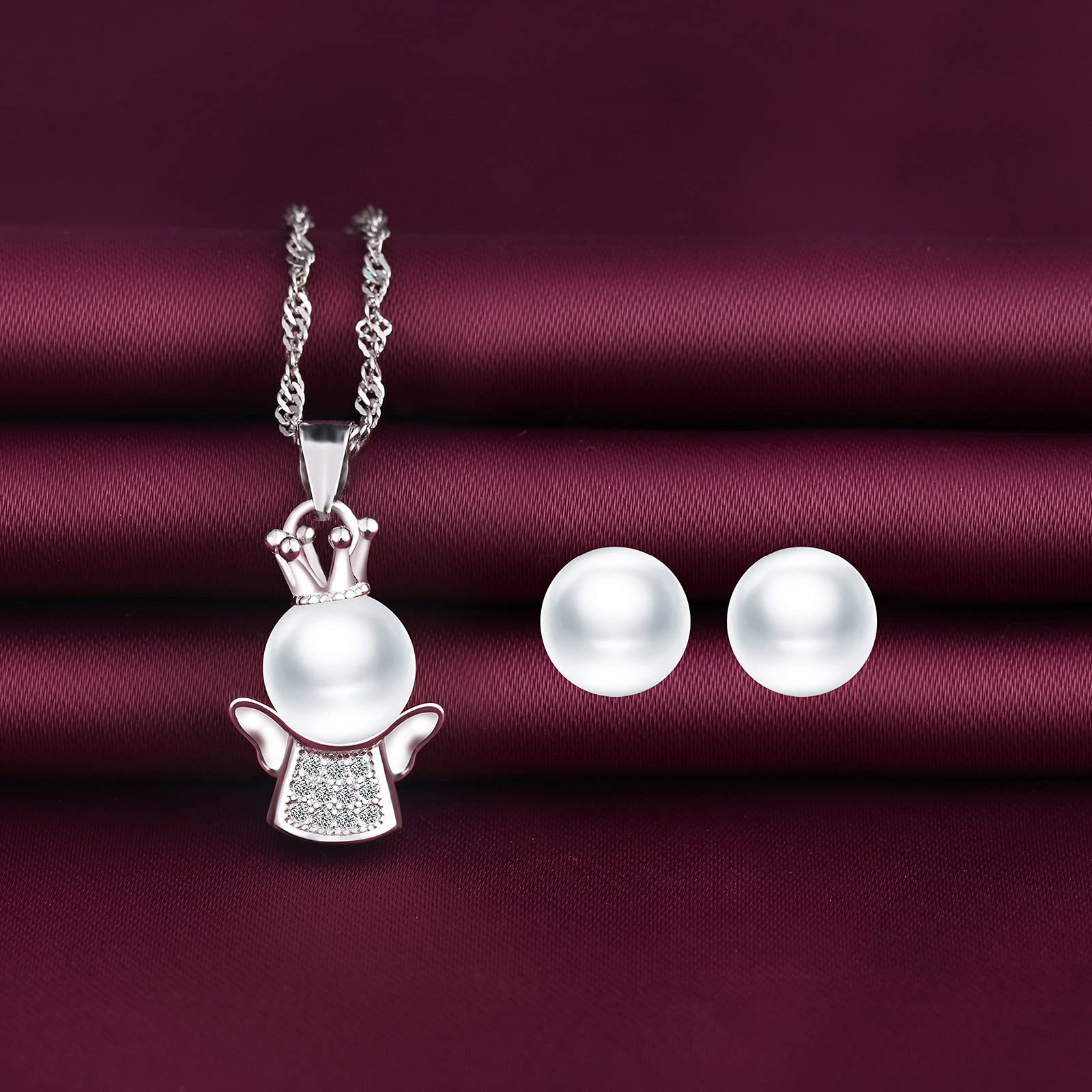 Yumilok Angel Jewelry Set - Pearl Necklace & Earrings for Women | Birthday Gift for Mom & Friends