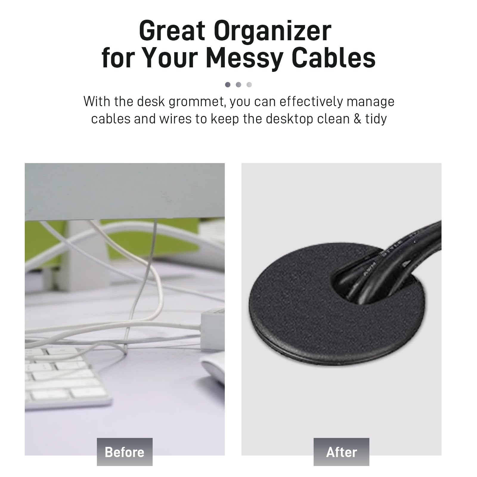 2 Inch Black ABS Plastic Desk Grommet - 4 Pack Durable Detachable Cable Hole Cover for Home & Office Desks - Perfect for Organizing Computer Wires, Monitor Cables & Power Cords Under Workstations