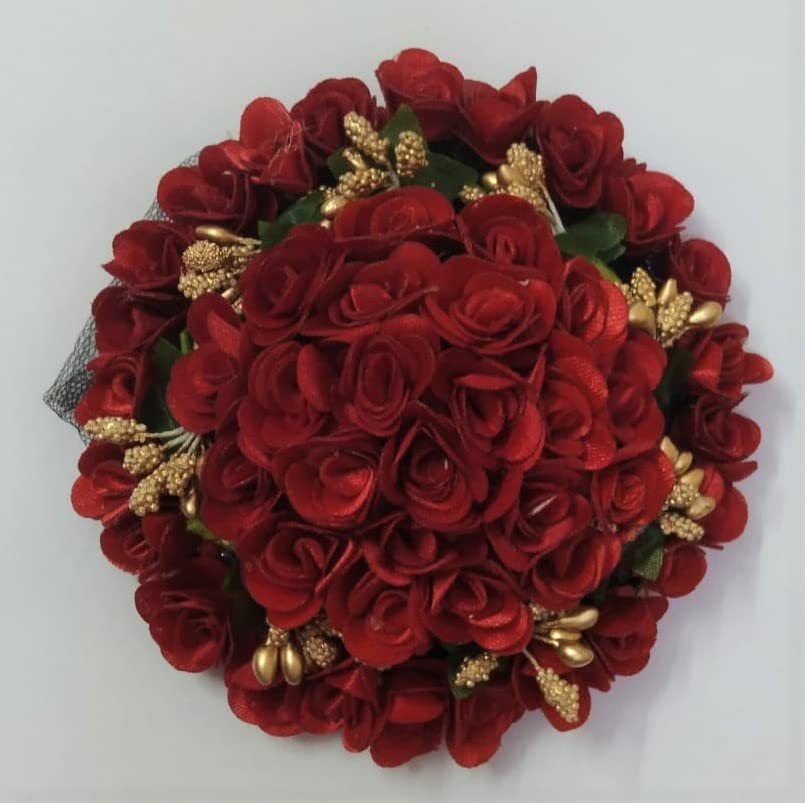 Ruchi Artificial Hair Accessory - Rose Flower Hair Gajra for Hair Bun | Hair Jewelry for Girls & Women (Red) | Perfect for Weddings, Parties & Indian Traditional Events